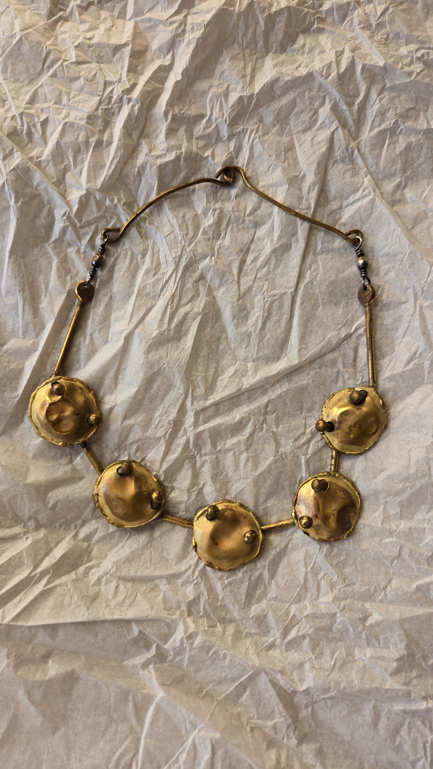 Brutalist brass disc necklace