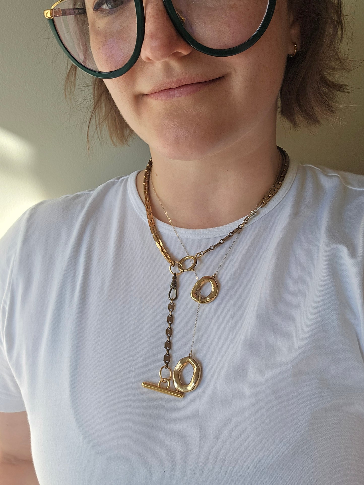 Watch fob mixed metal necklace