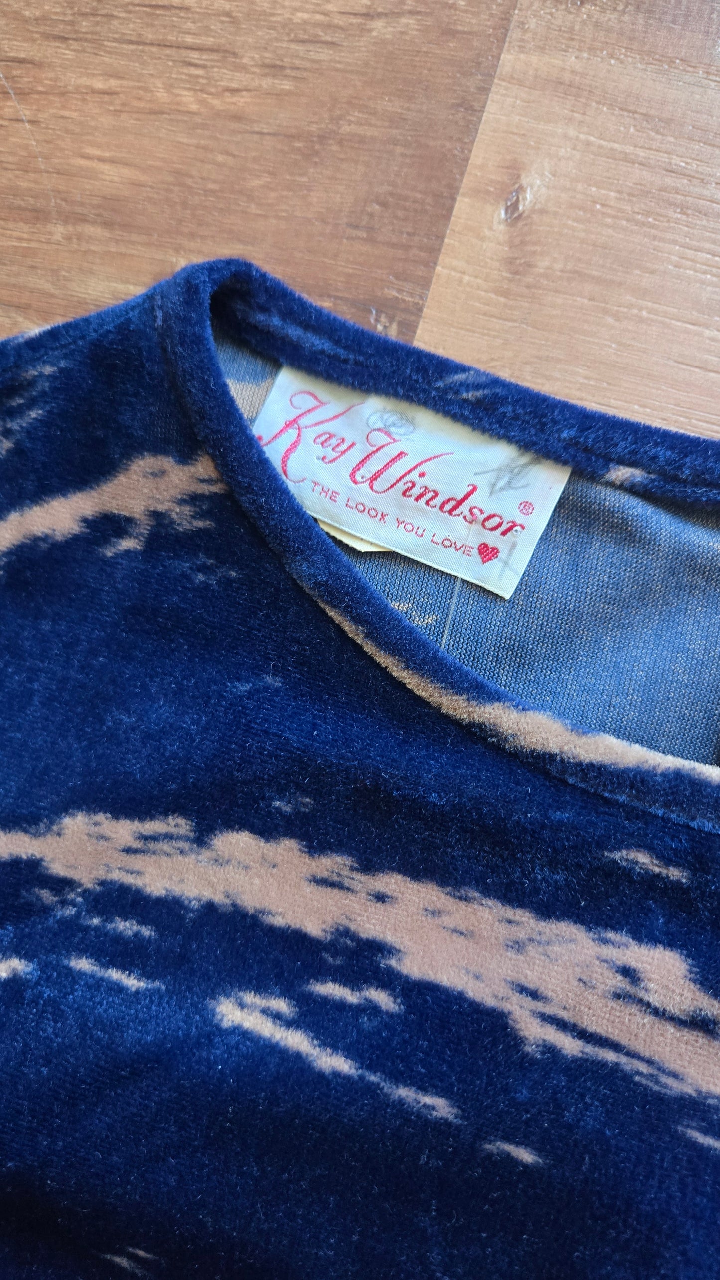 Kay Windsor navy print velour dress