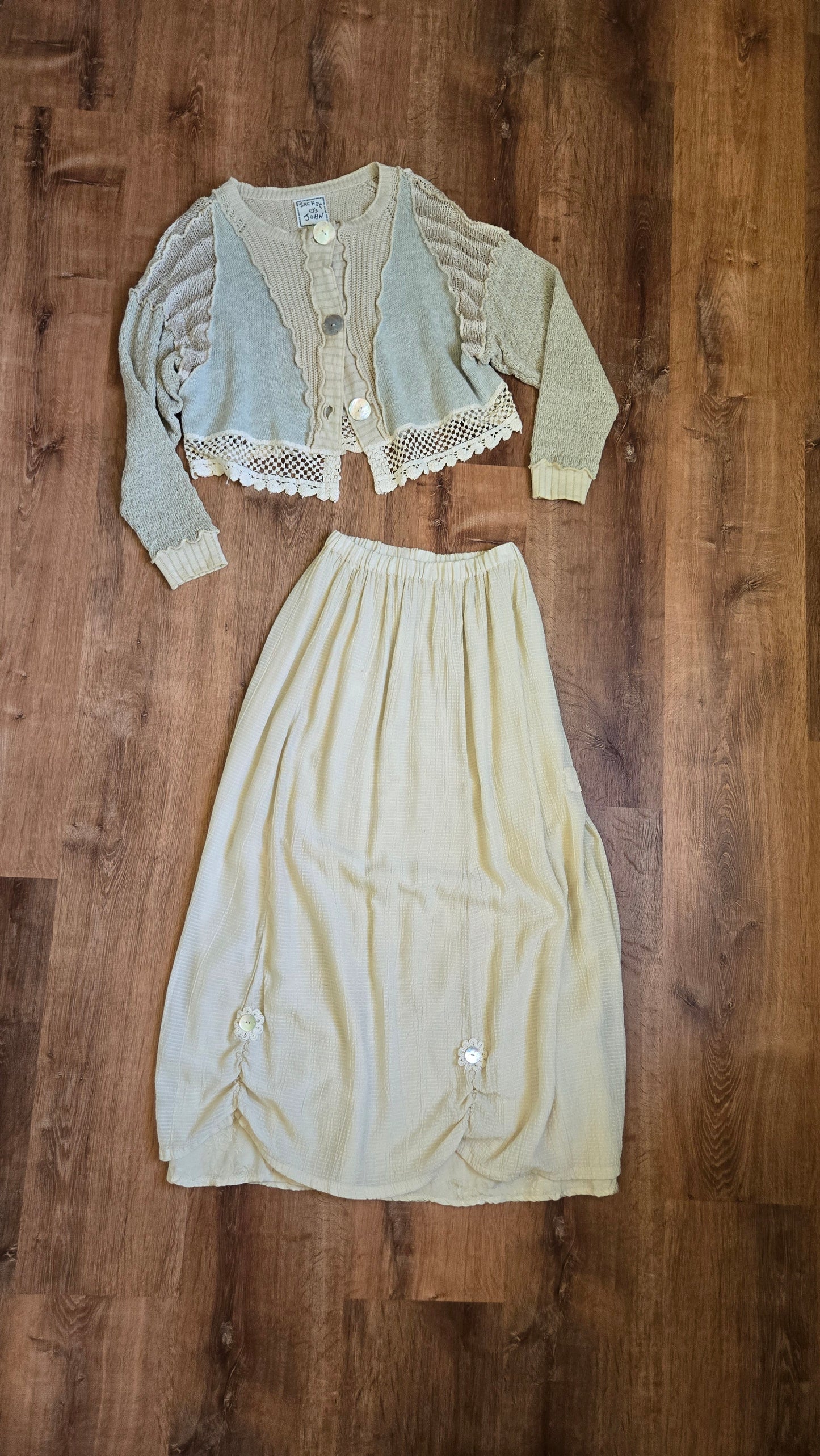 Jackie John patchwork sweater skirt set