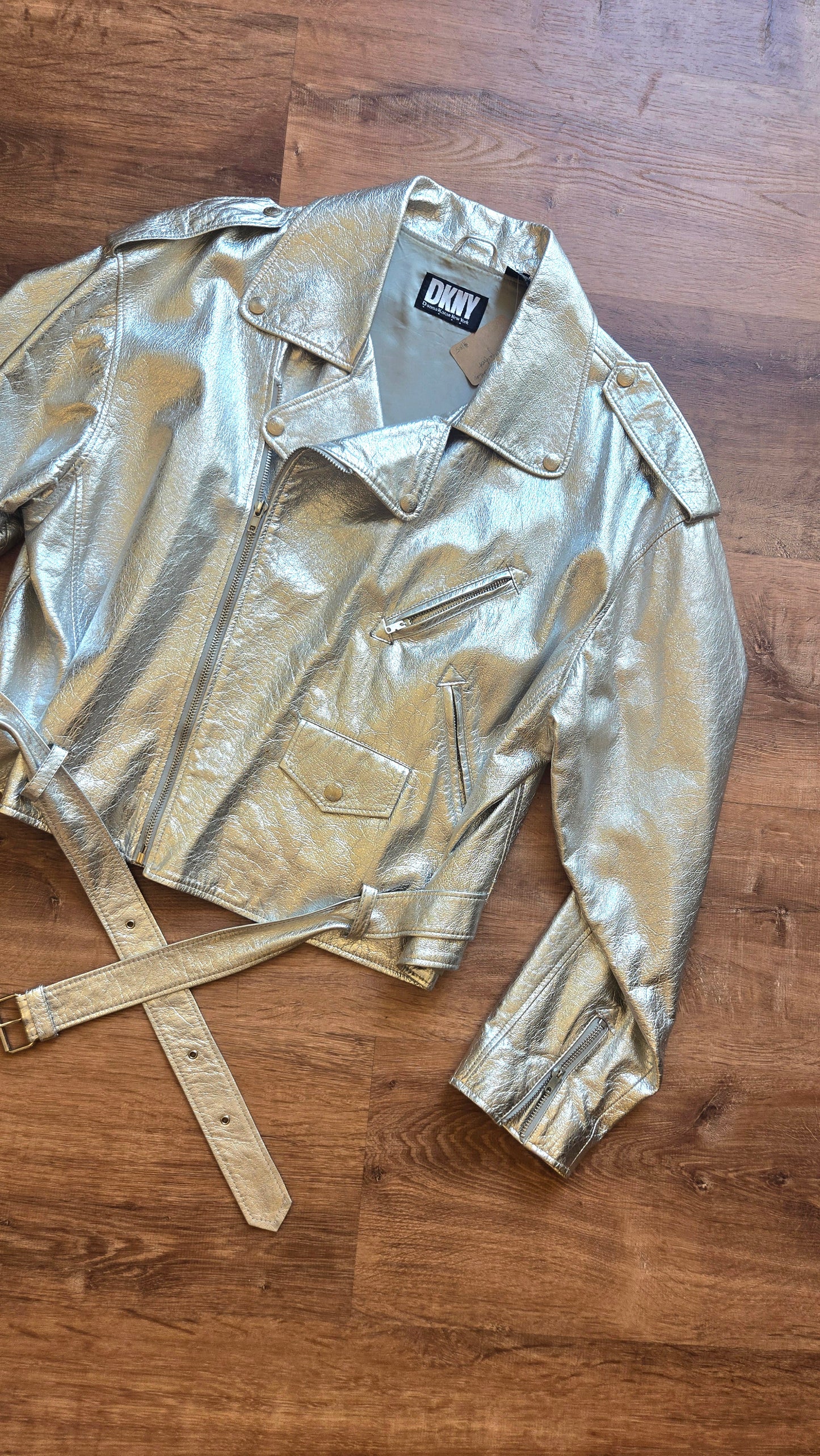 DKNY silver leather moto jacket