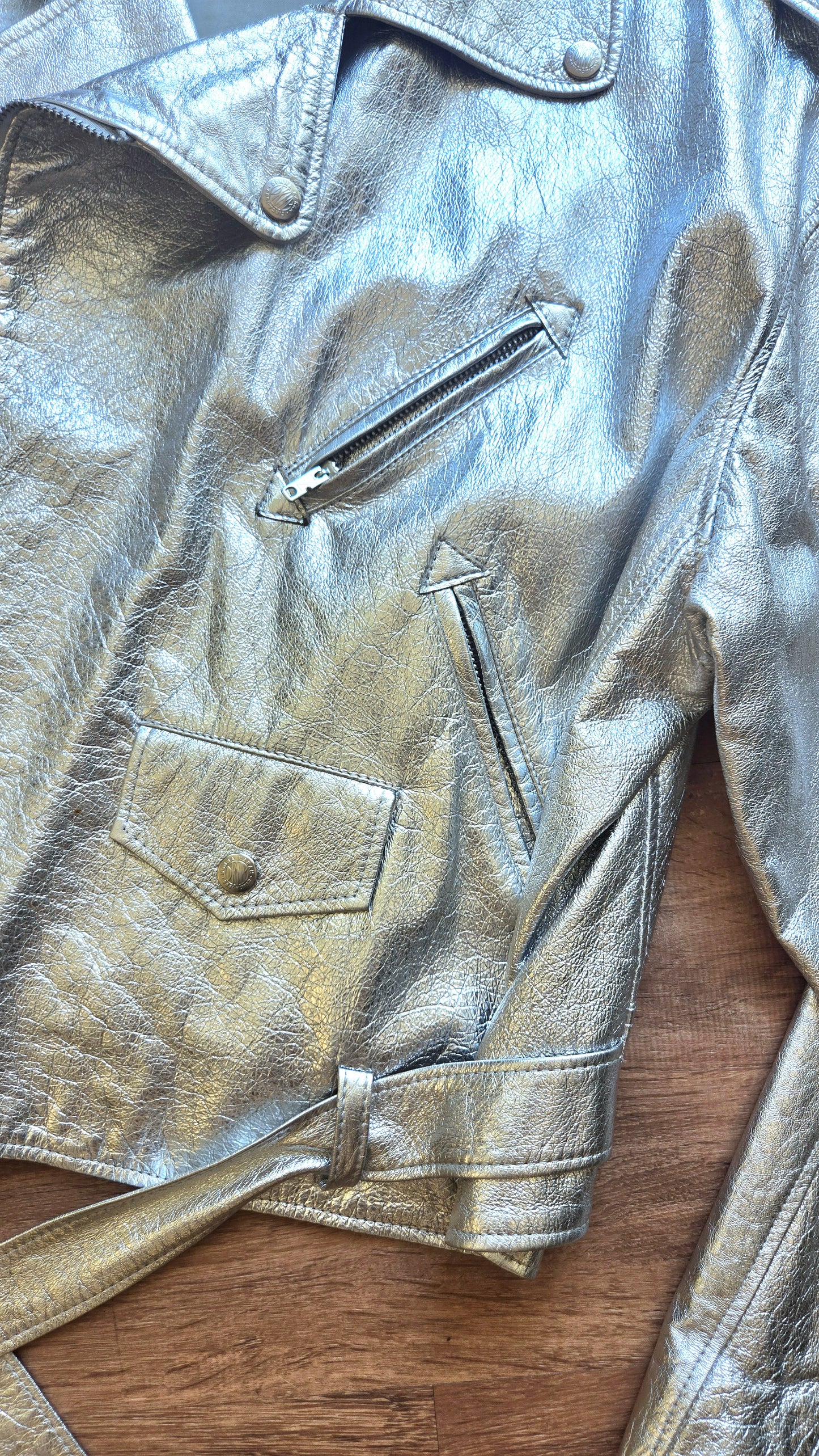 DKNY silver leather moto jacket