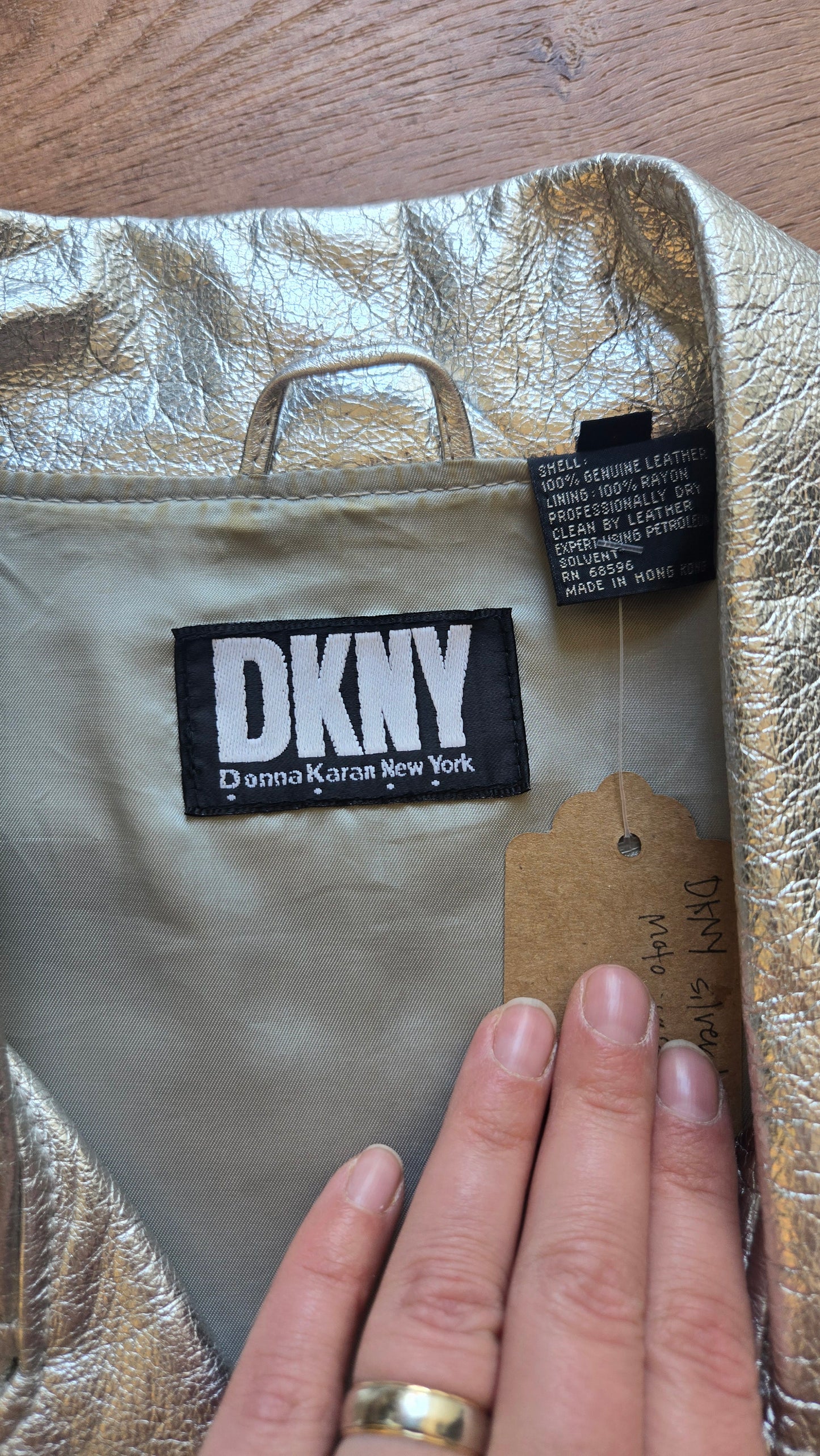 DKNY silver leather moto jacket