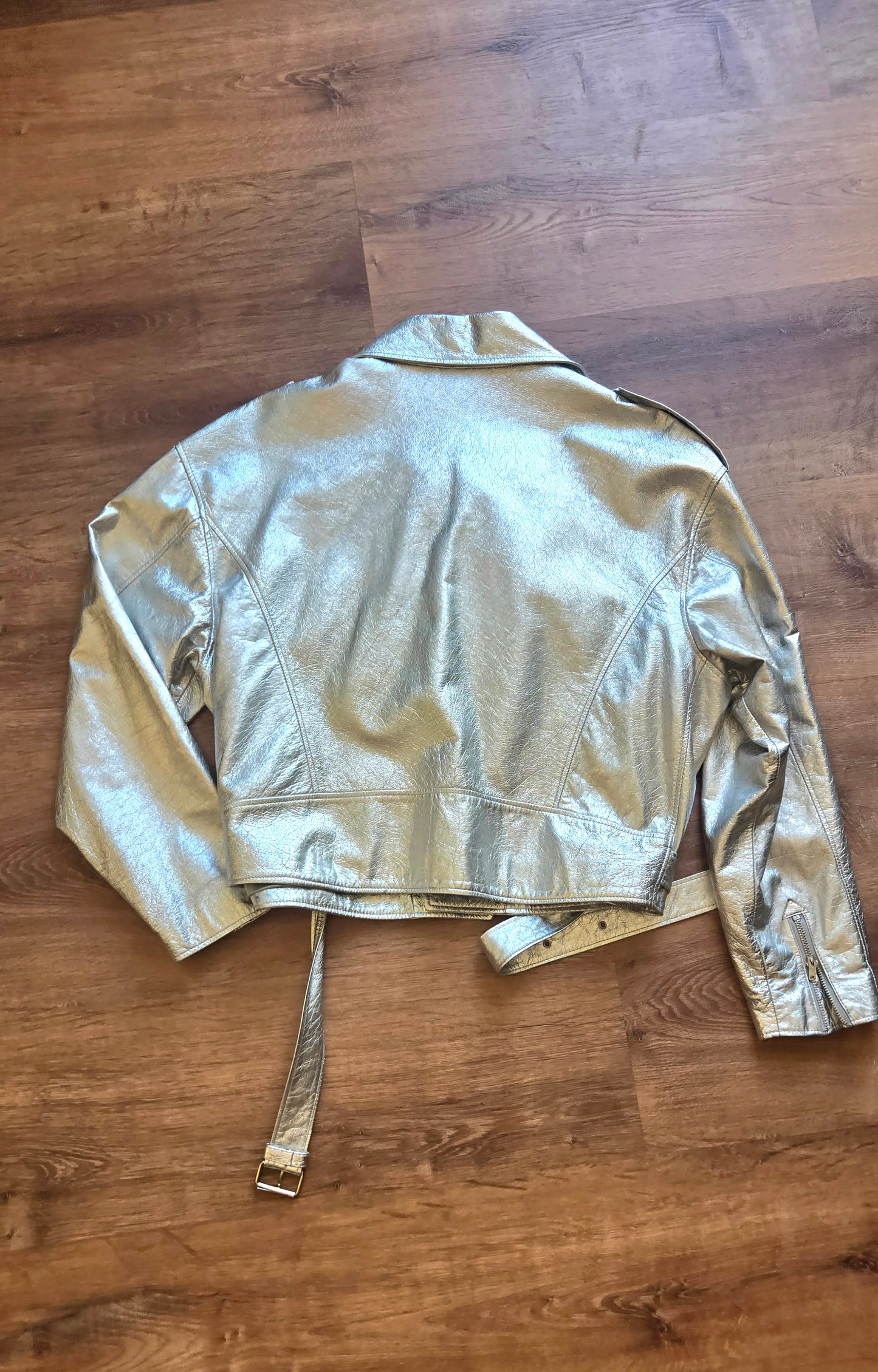 DKNY silver leather moto jacket
