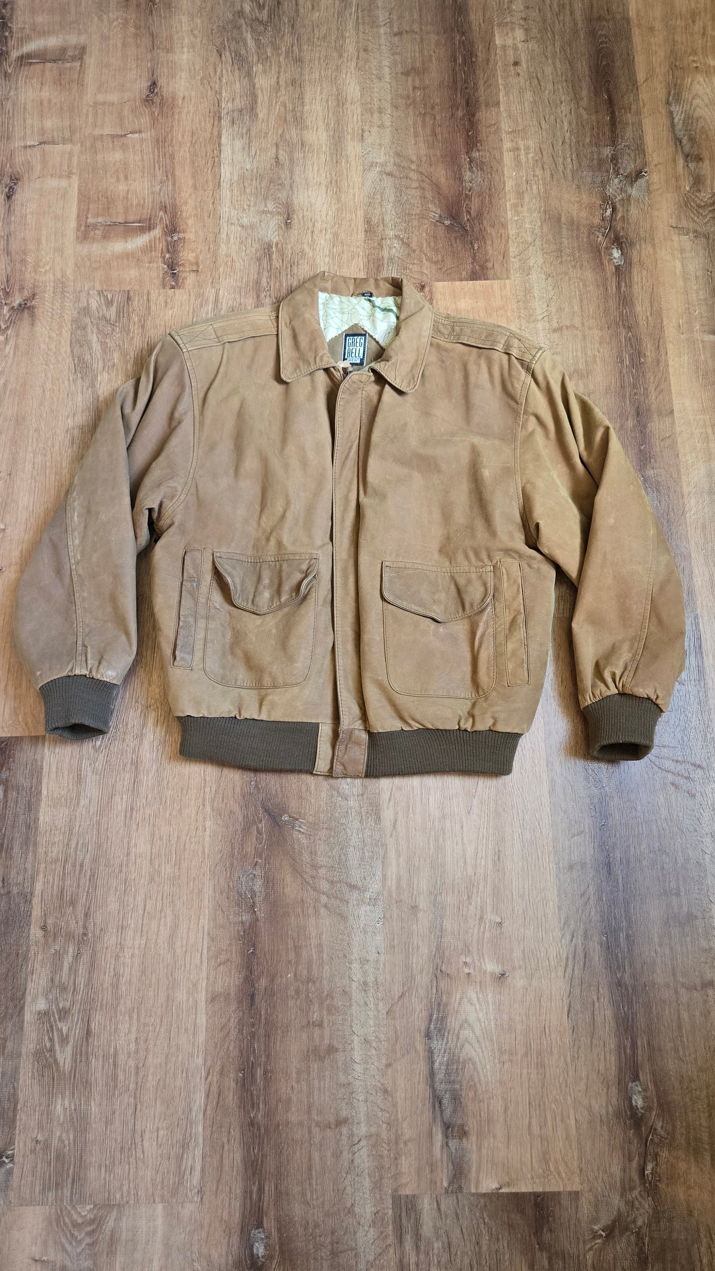 Greg bell leather map bomber