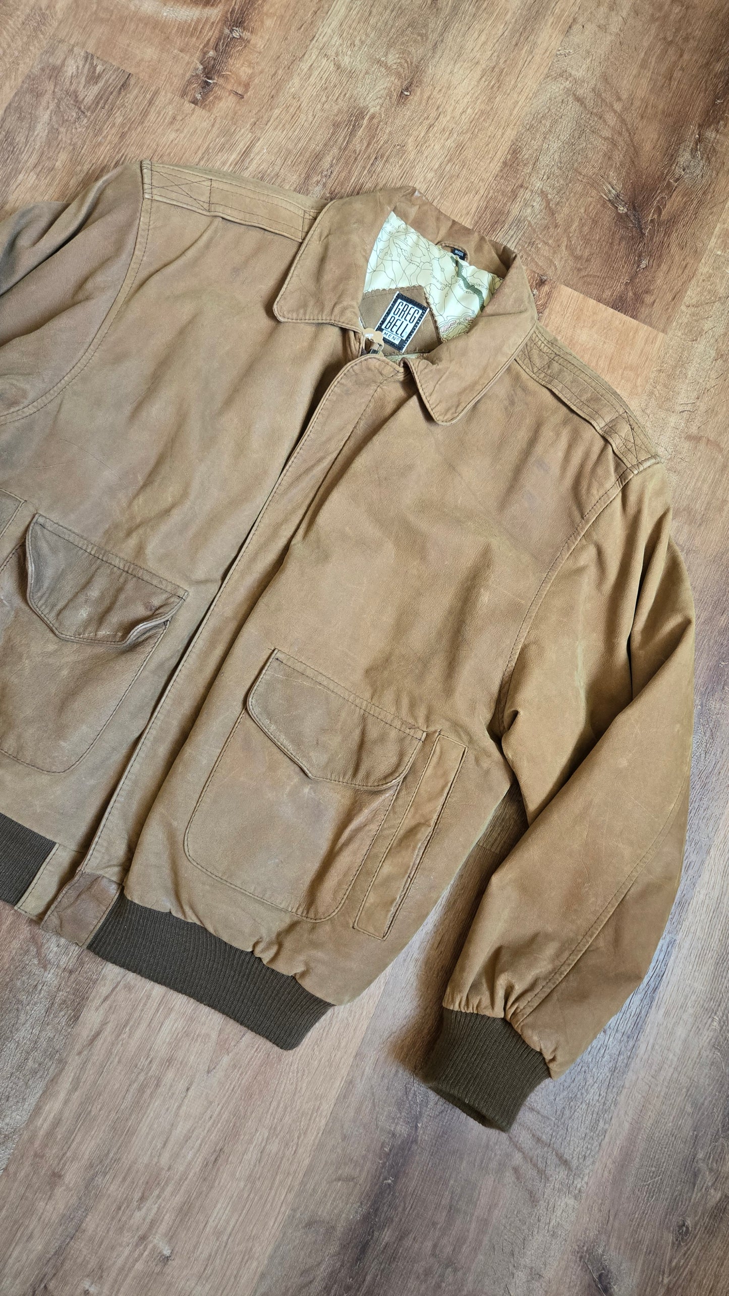 Greg bell leather map bomber