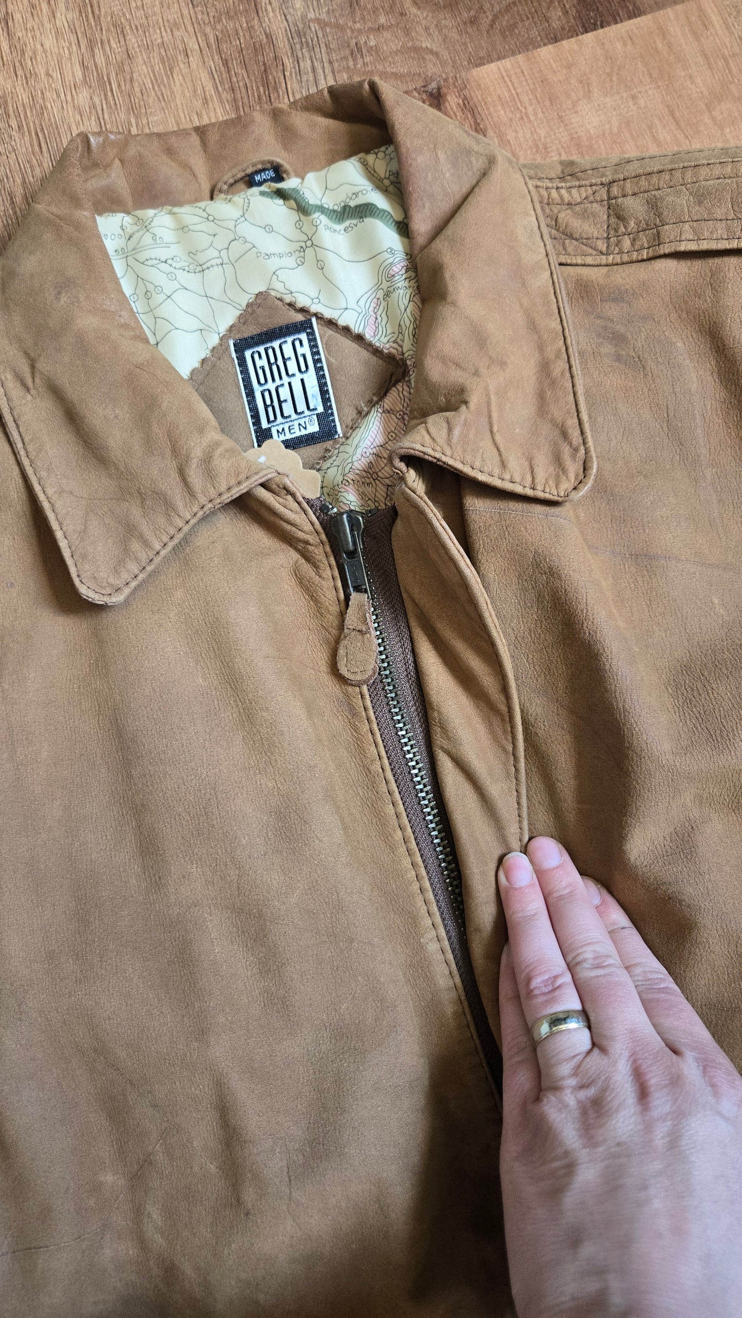 Greg bell leather map bomber