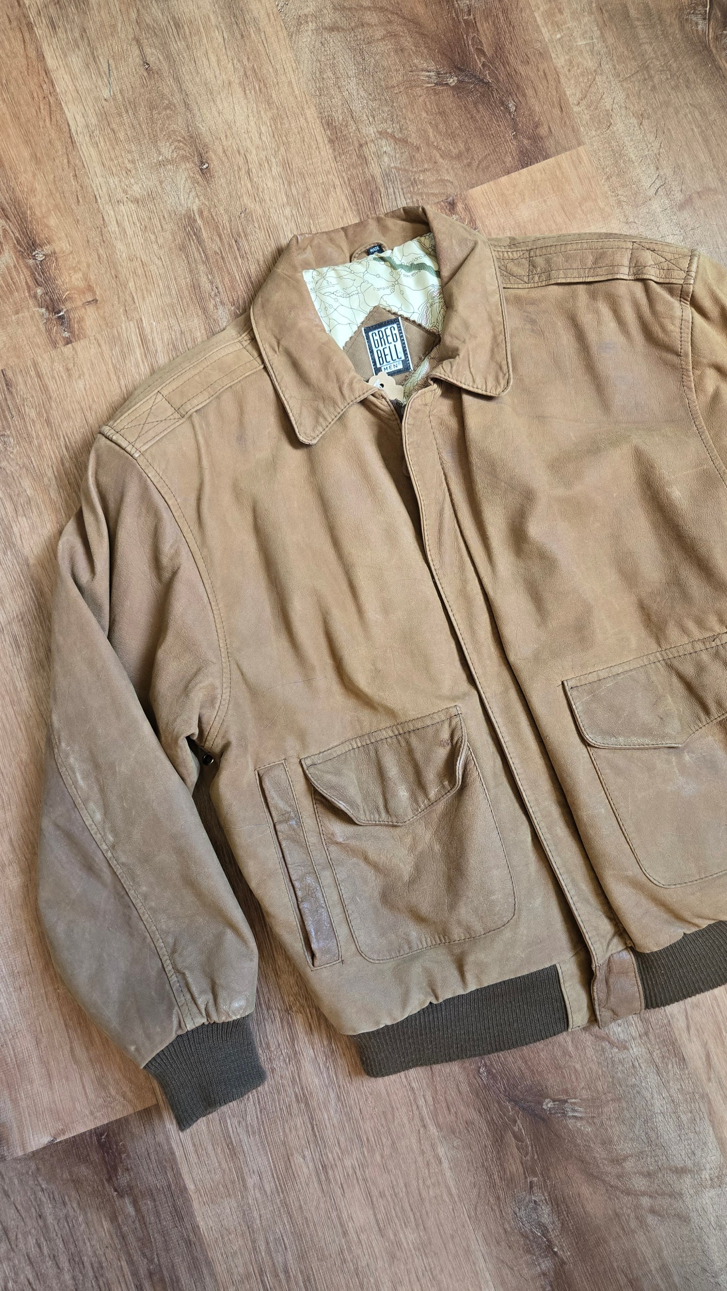 Greg bell leather map bomber