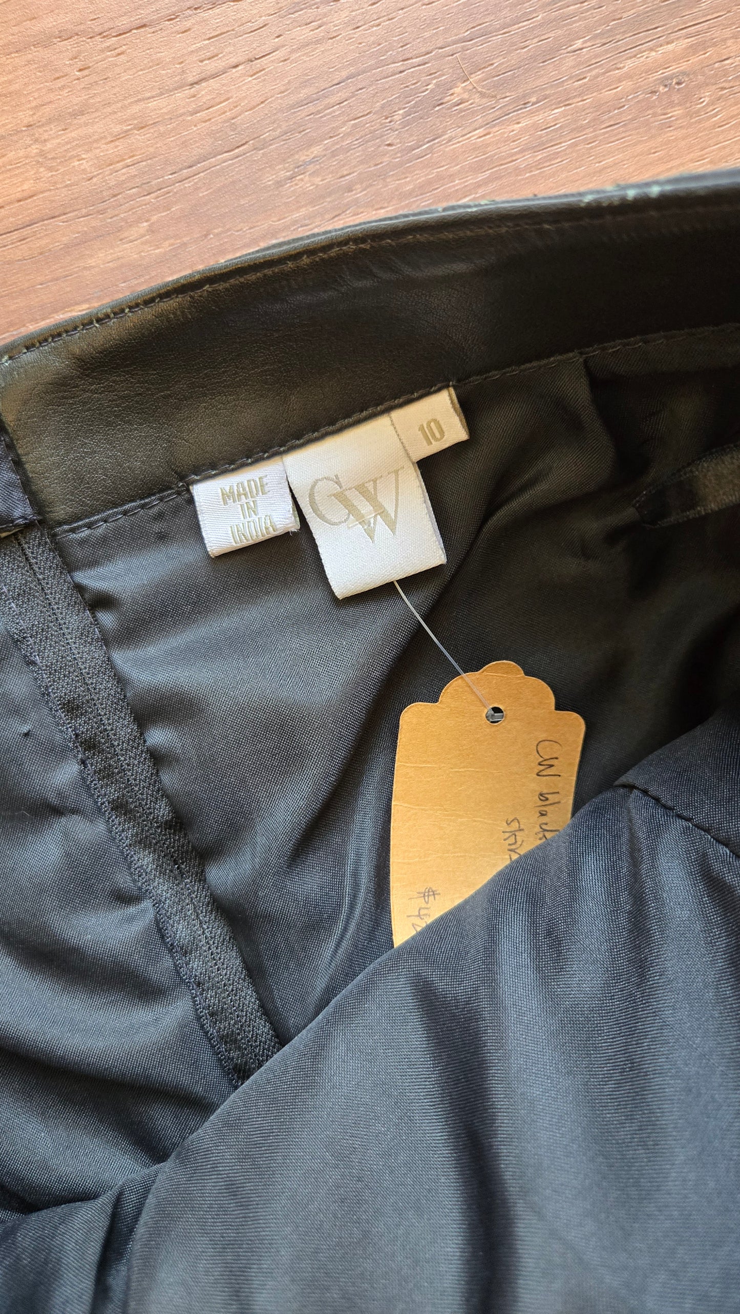 Black leather slit miniskirt