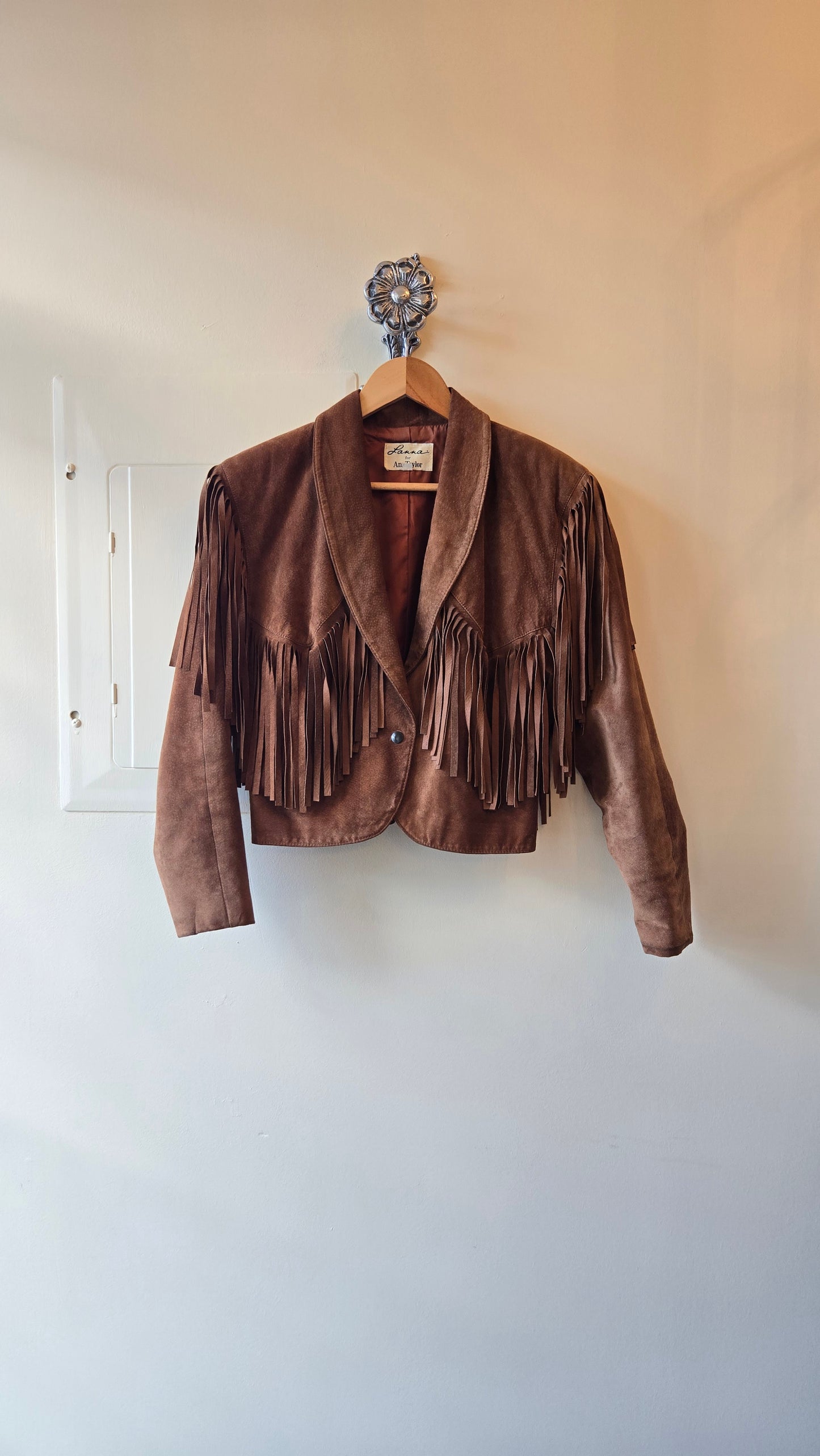 Ann Taylor cropped fringed suede jacket