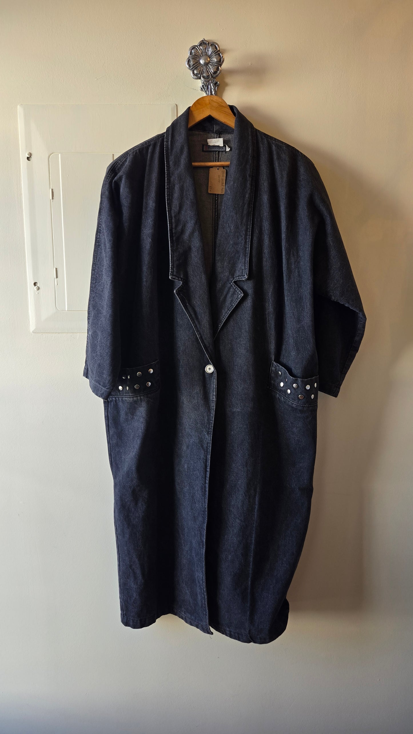 Black studded denim duster
