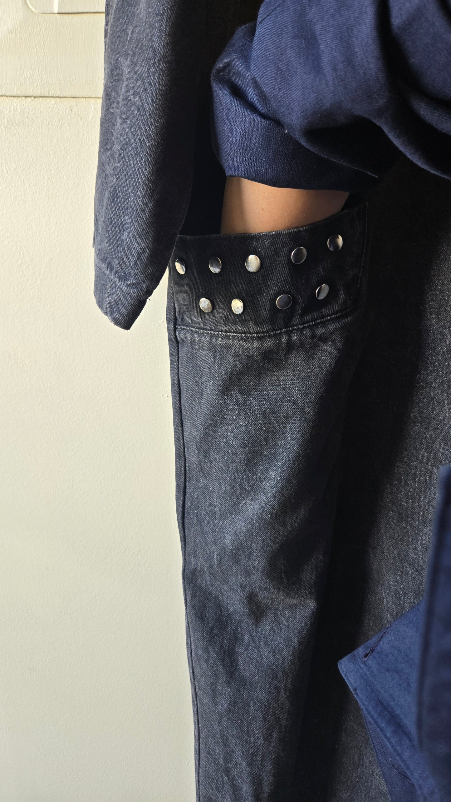 Black studded denim duster
