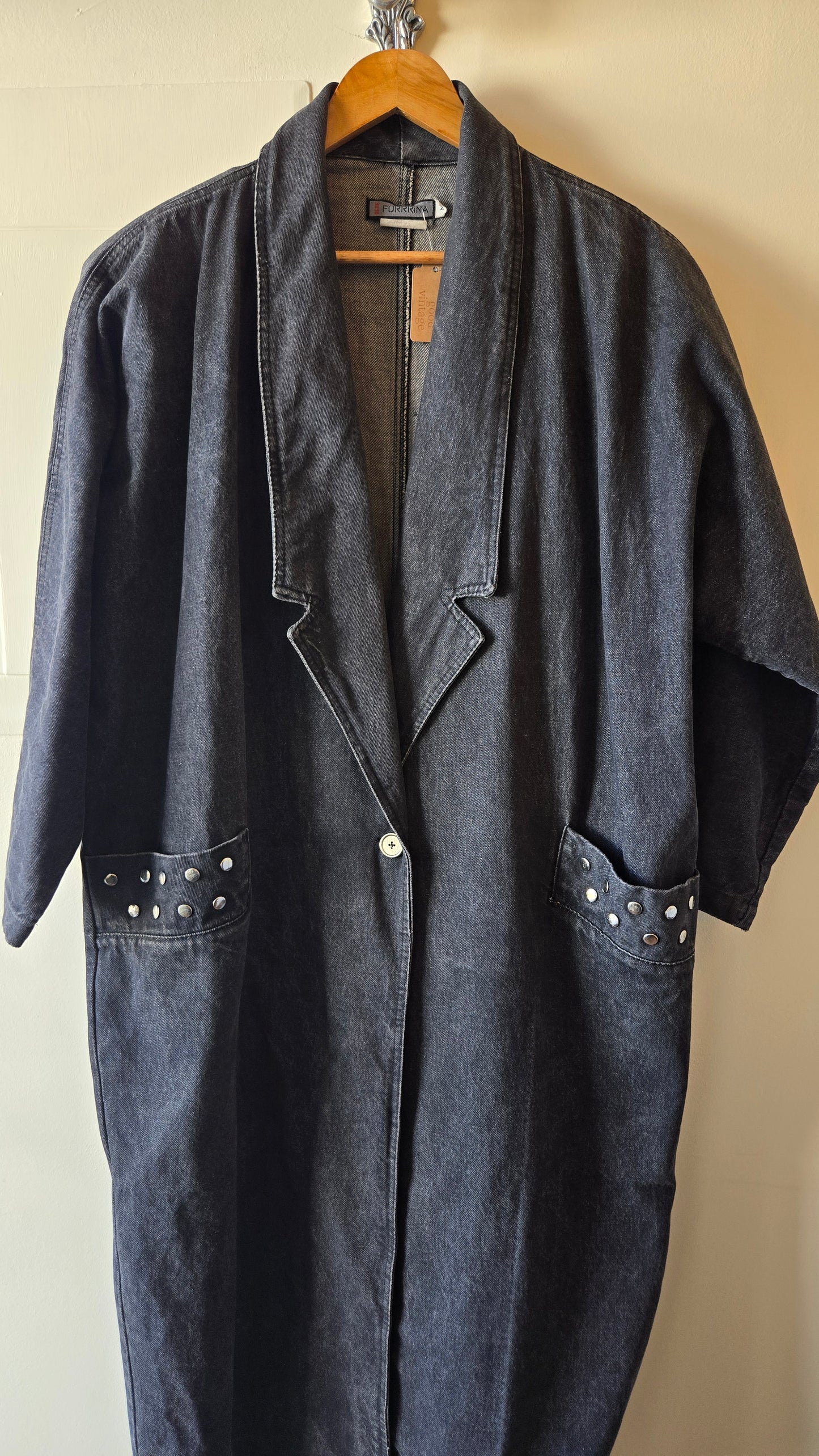 Black studded denim duster