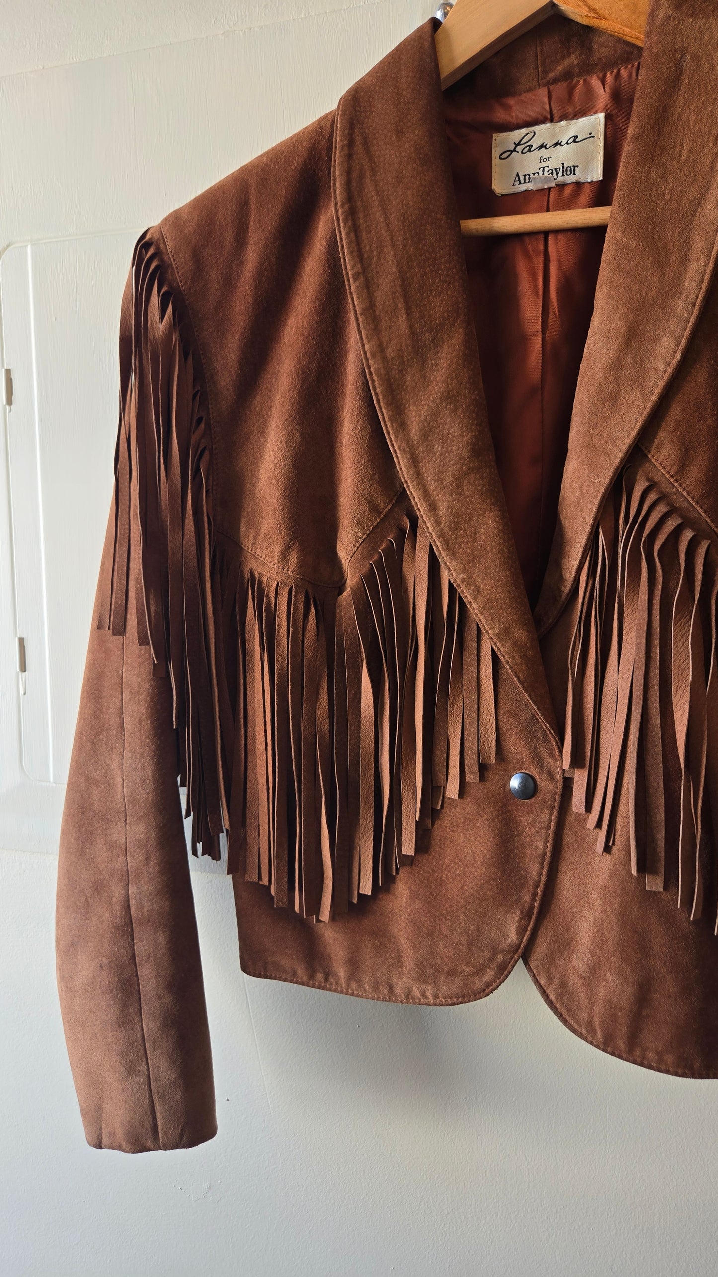 Ann Taylor cropped fringed suede jacket