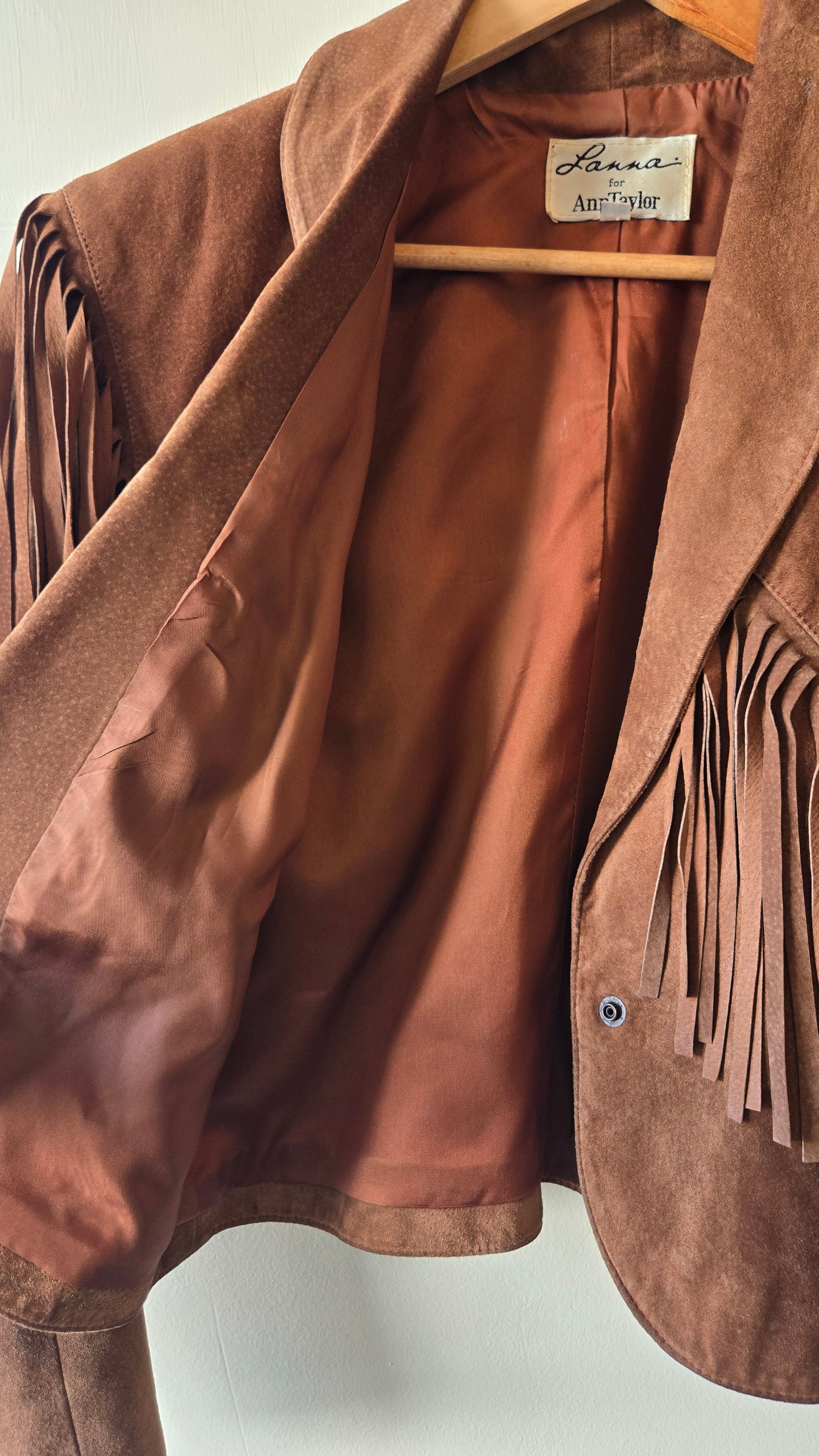 Ann Taylor cropped fringed suede jacket