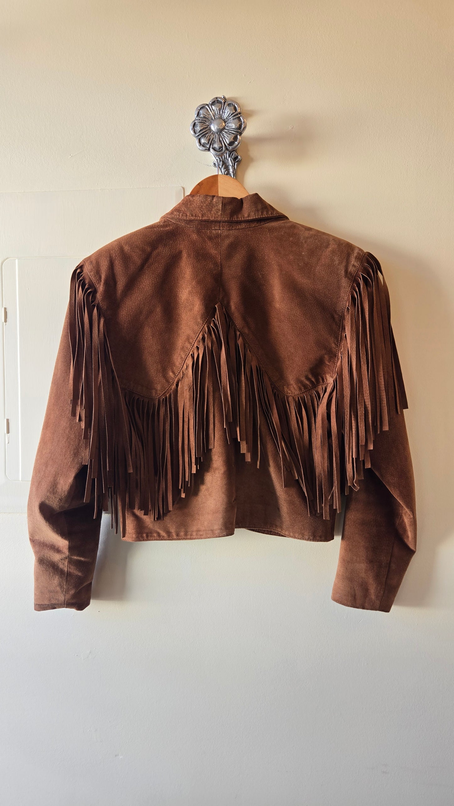Ann Taylor cropped fringed suede jacket