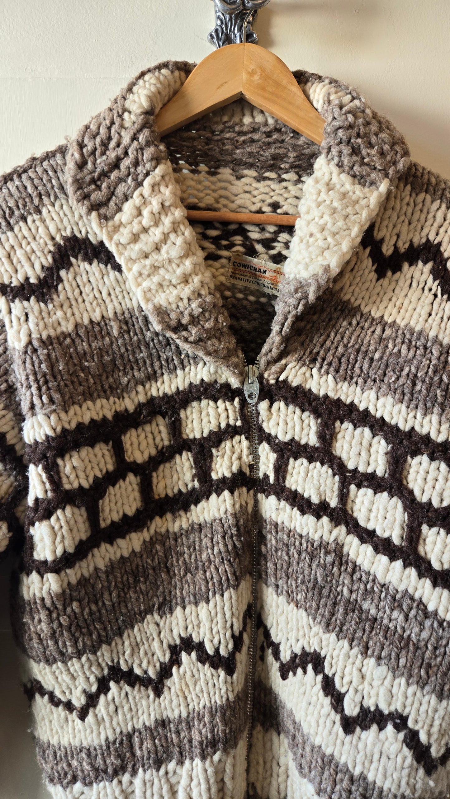 Brown & cream Cowichan sweater jacket