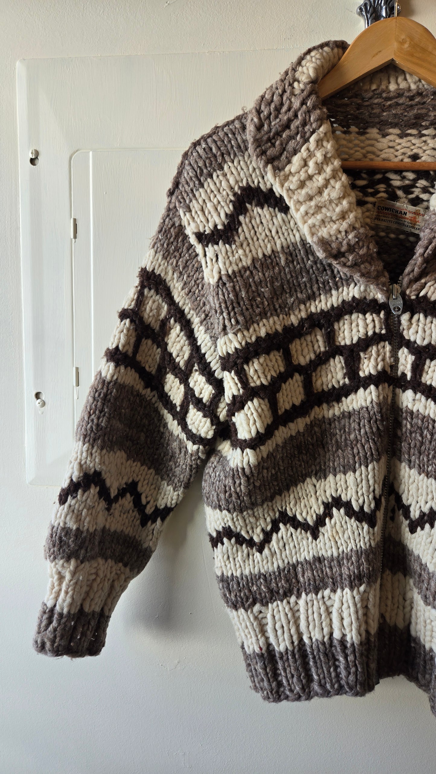 Brown & cream Cowichan sweater jacket