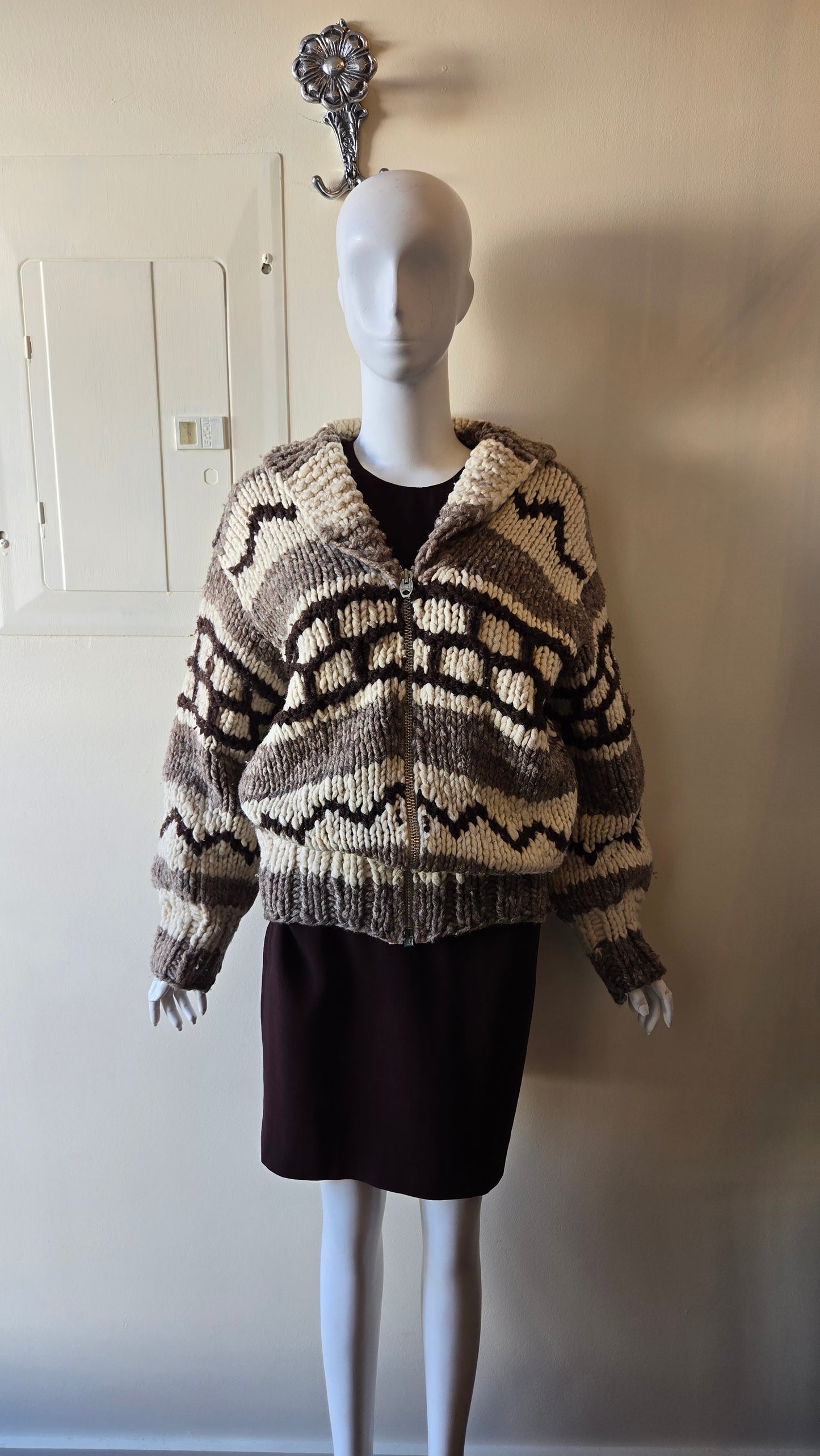 Brown & cream Cowichan sweater jacket