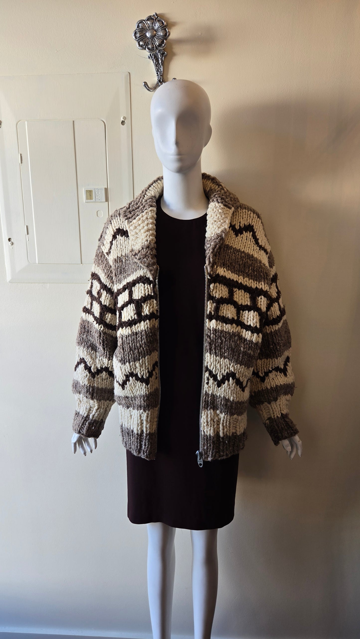 Brown & cream Cowichan sweater jacket
