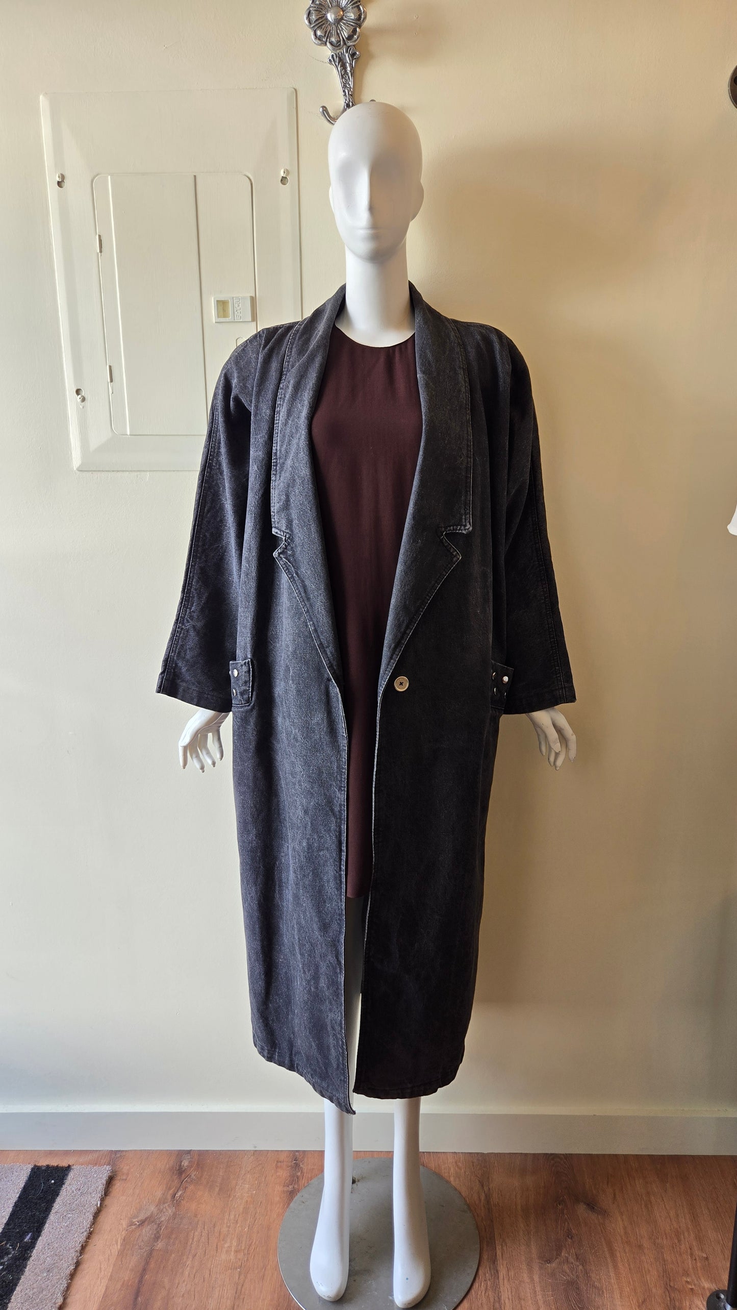 Black studded denim duster