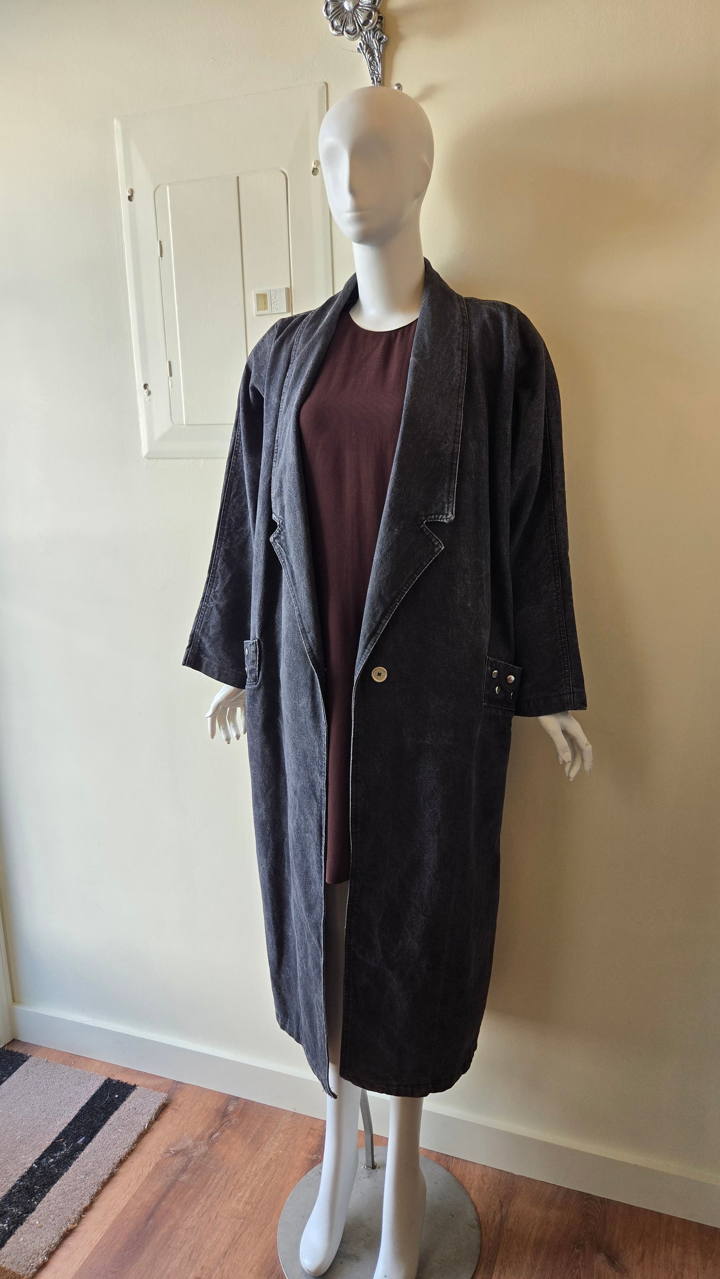 Black studded denim duster