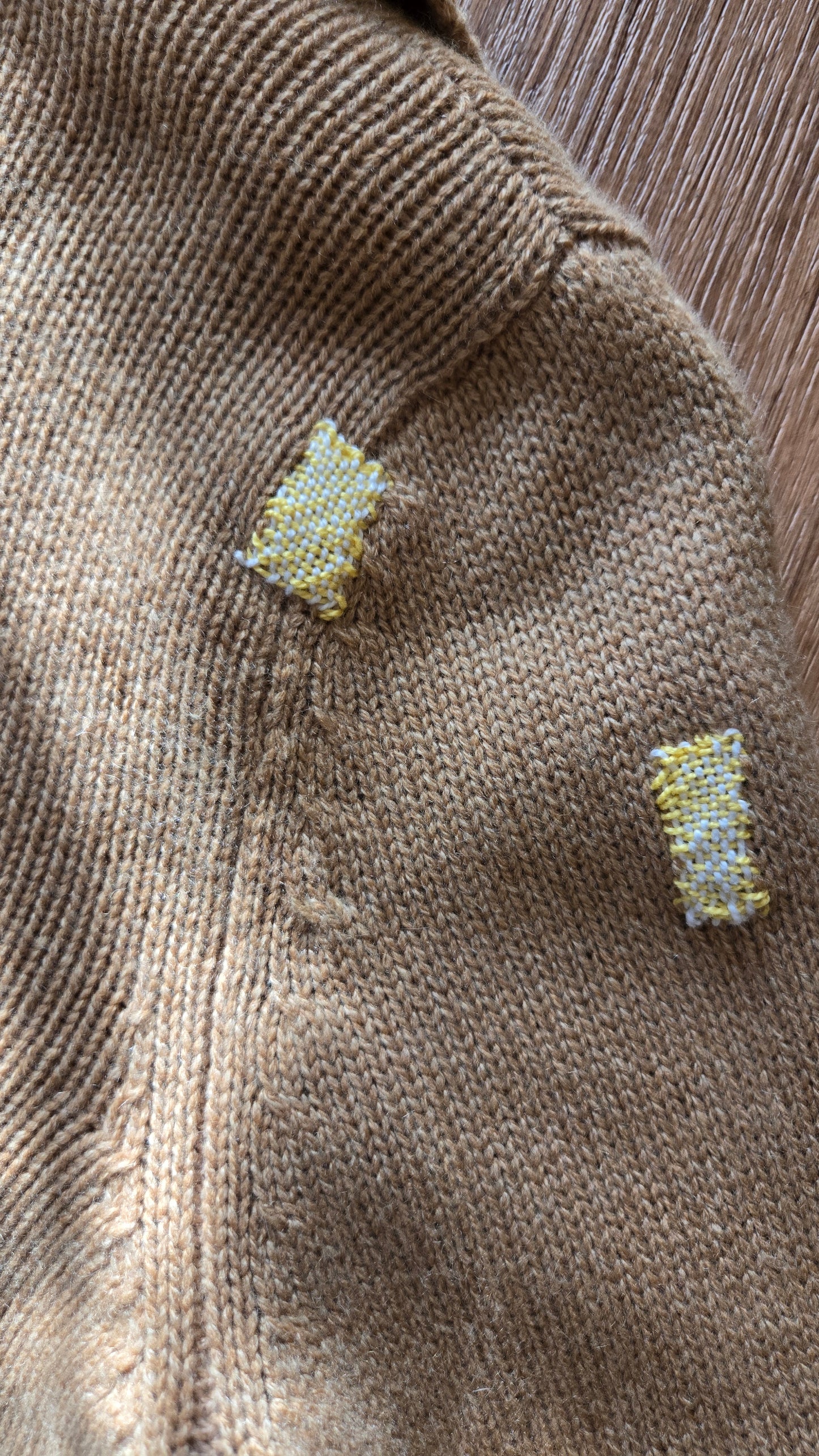 Camel shawl collar cashmere open sweater