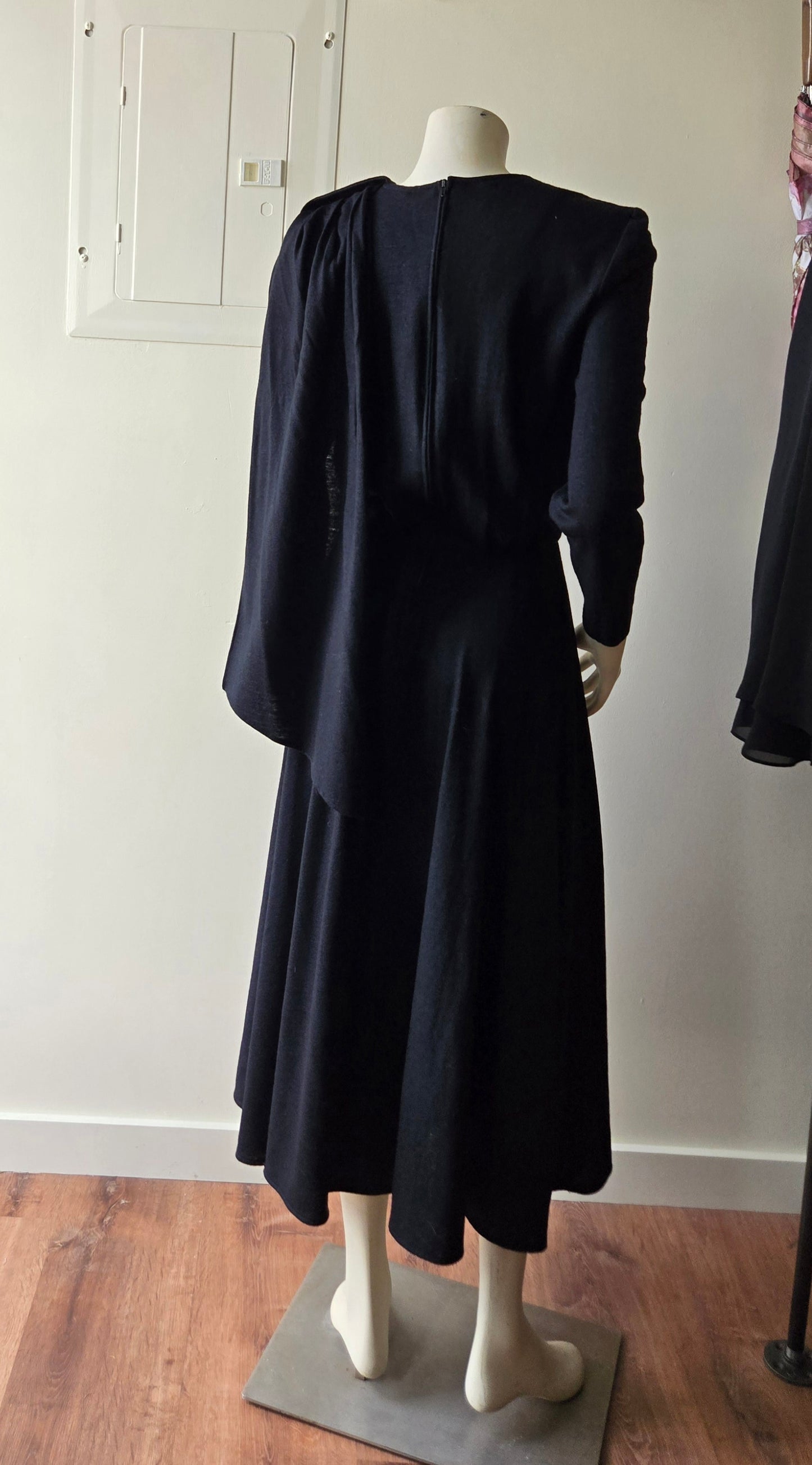 Black jersey midi dress w attached scarf!
