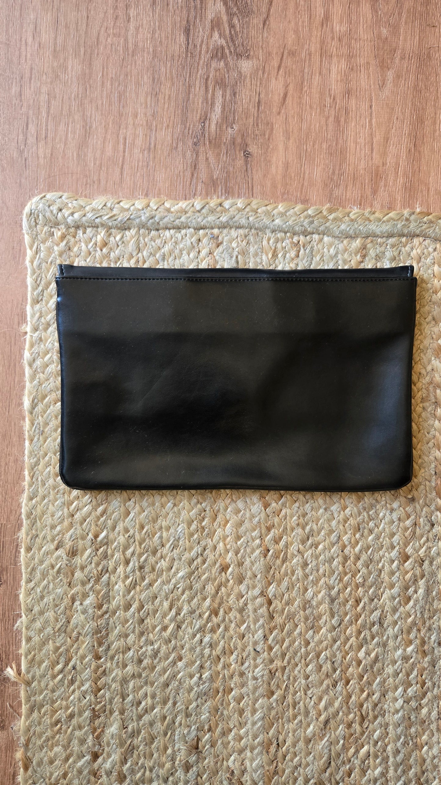 Black leather envelope clutch