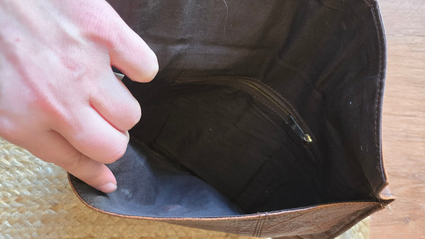 Brown leather envelope clutch