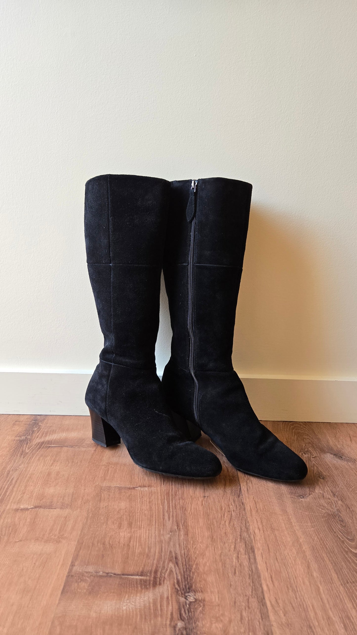 Franco Sarto black suede knee high boots