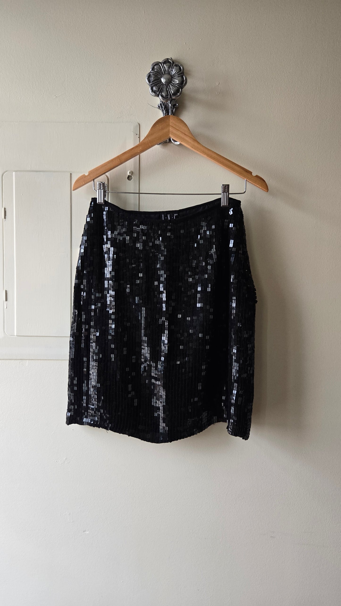 INC black silk sequin skirt