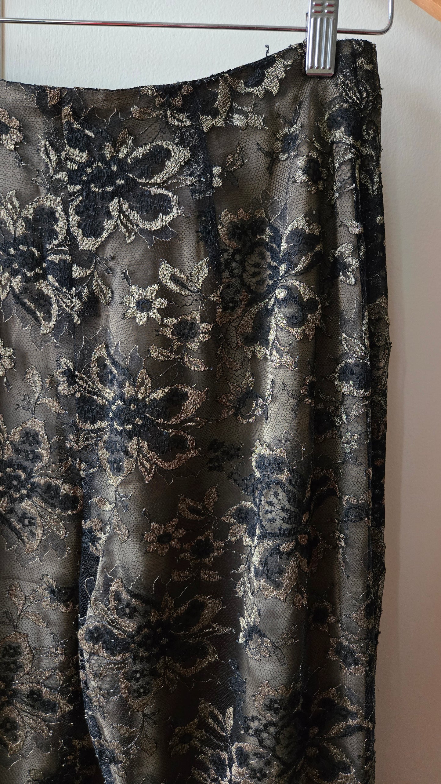 Black & gold silk lace flares