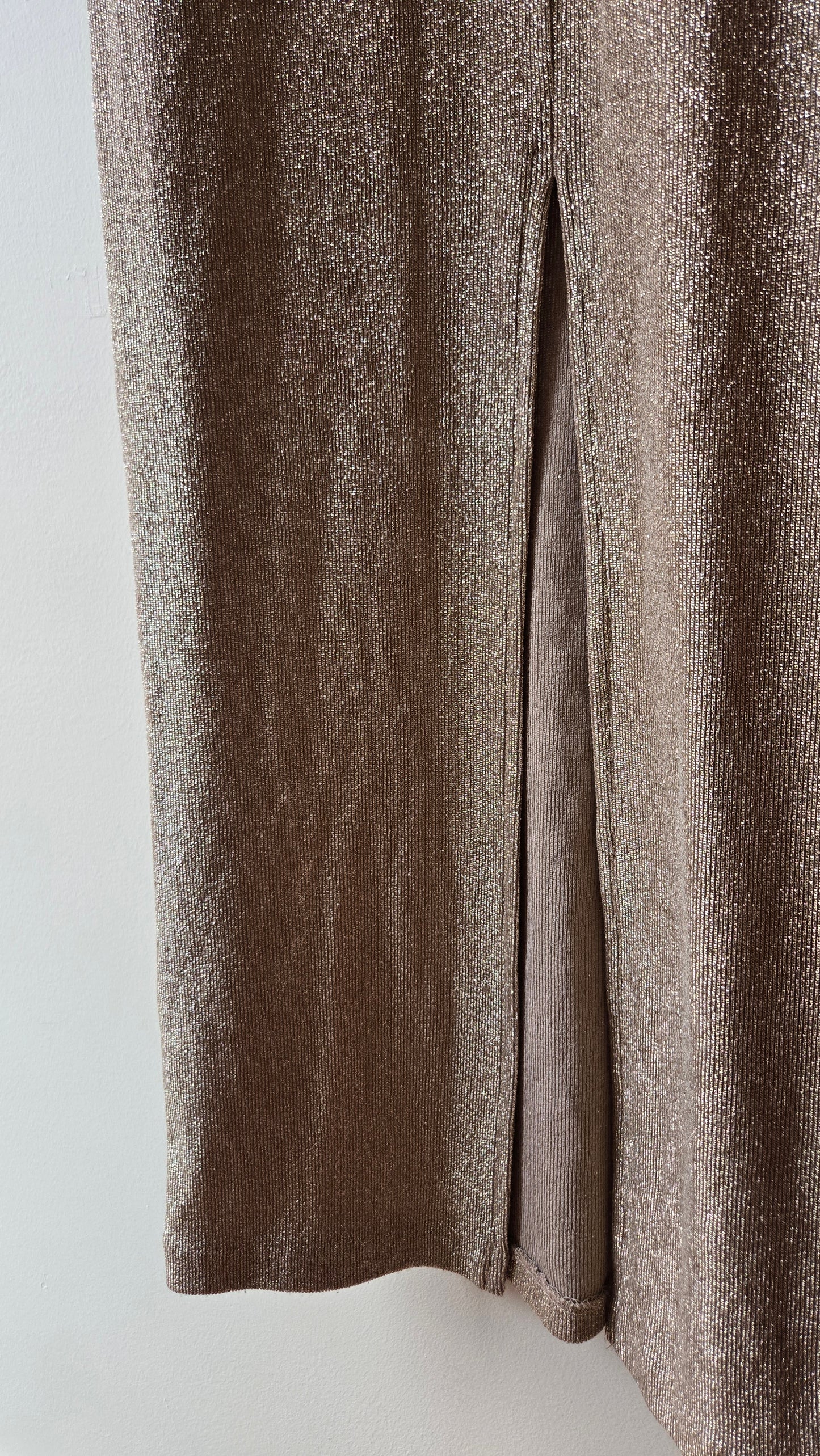 Gold metallic knit tube dress