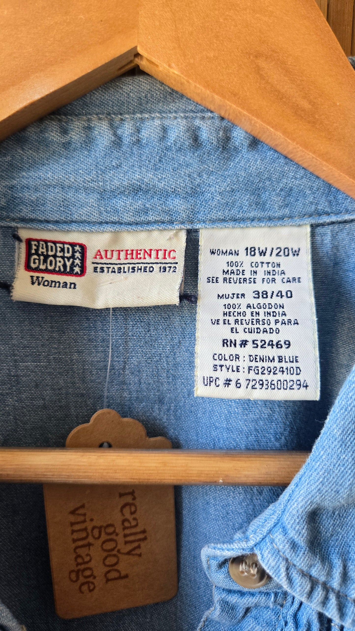 Faded glory smocked denim shirt