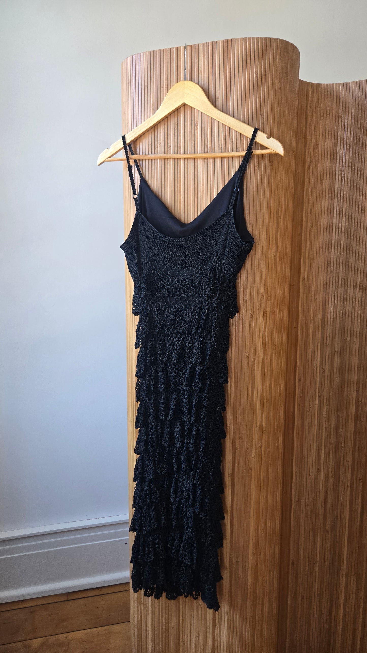 Etoile black tiered crochet dress