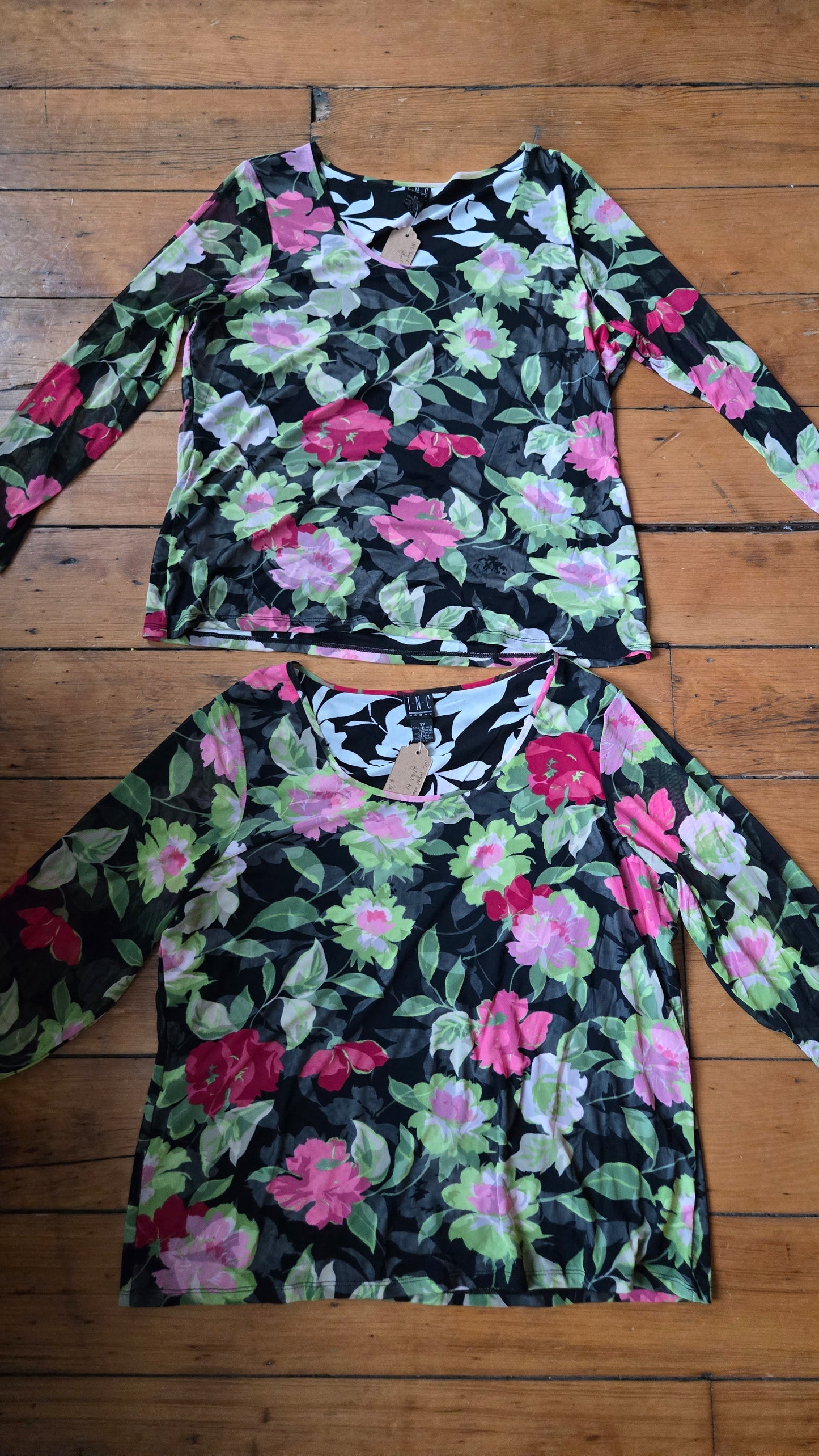 INC layered mesh floral top
