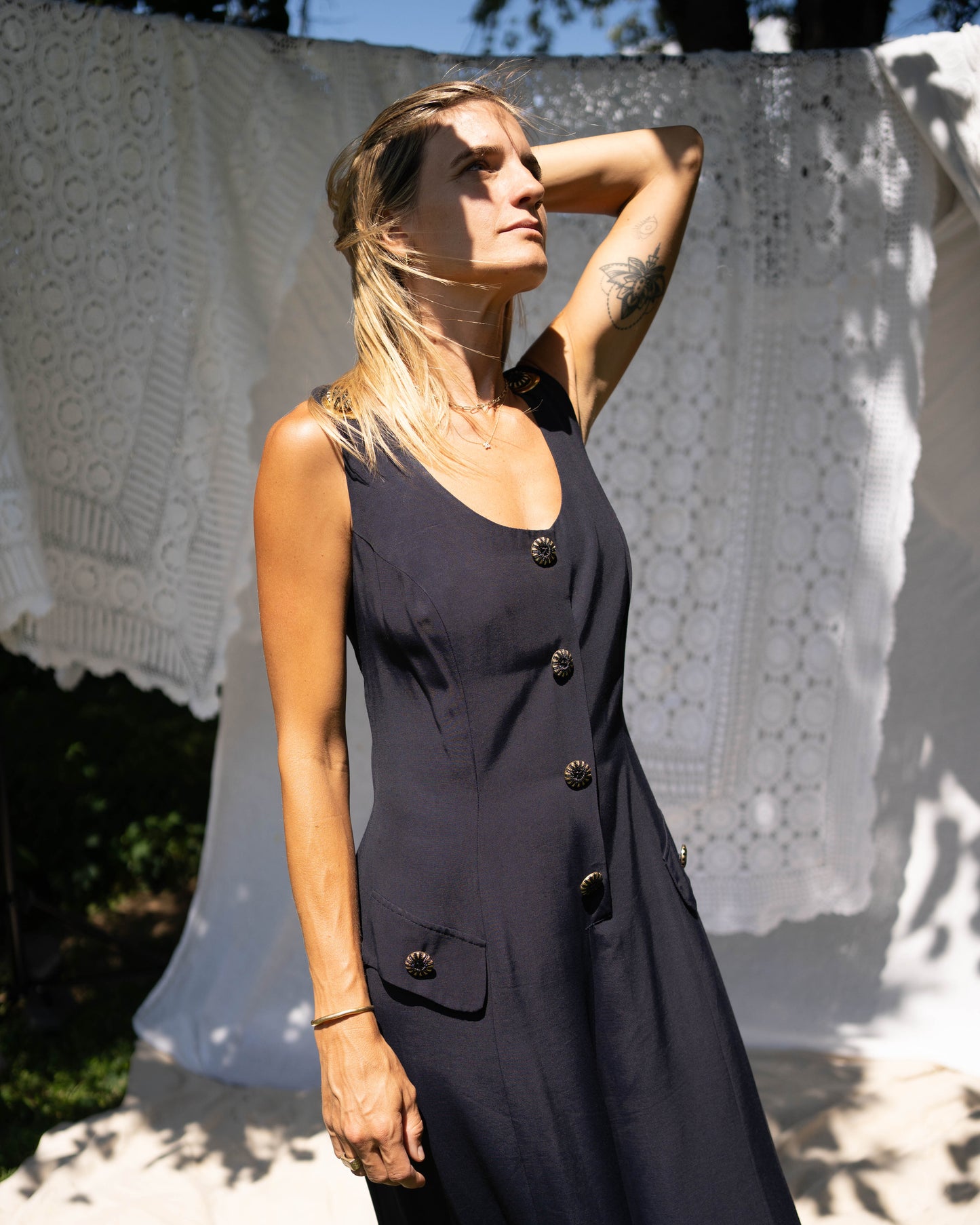 Navy chain strap palazzo jumpsuit