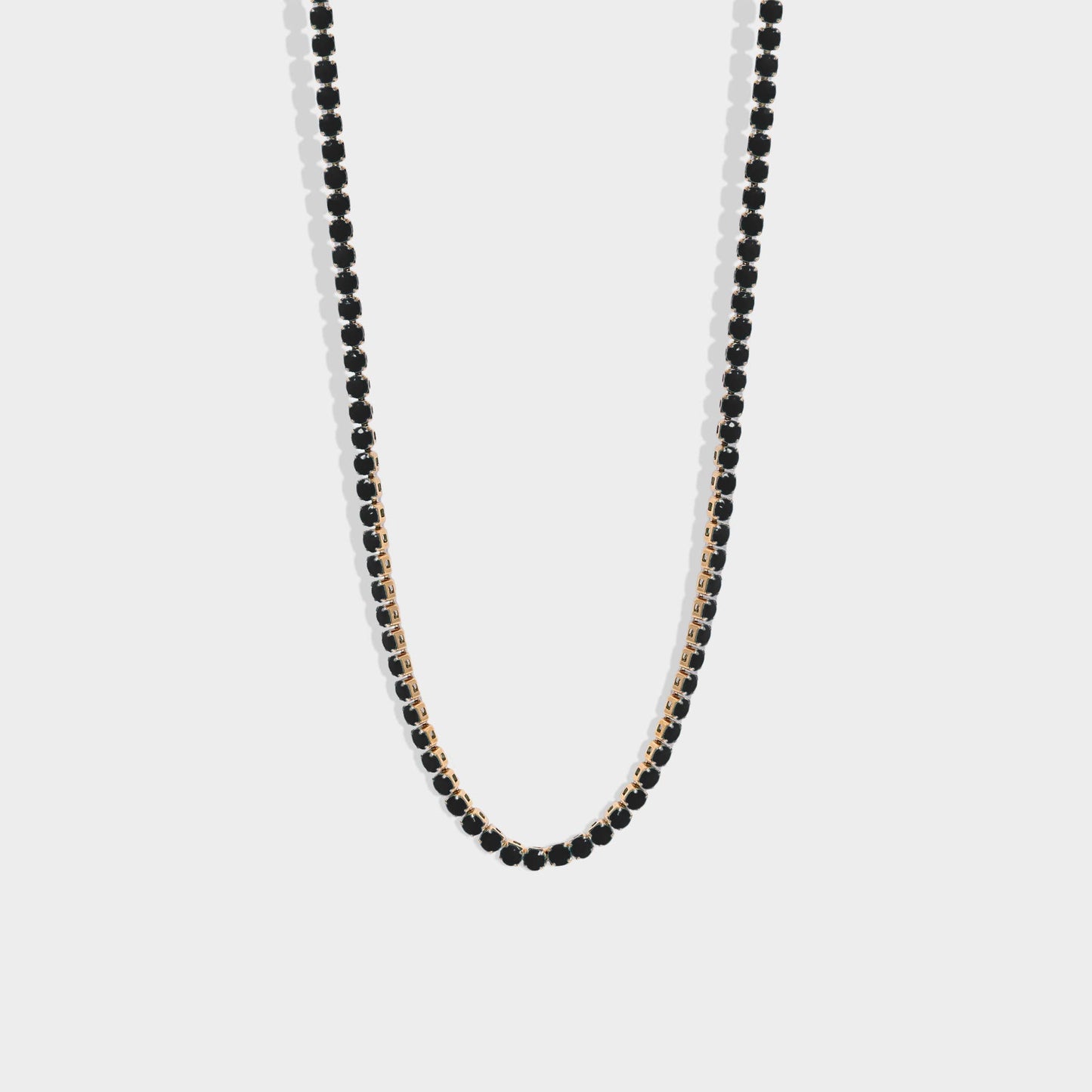 18k Gold Jet Rhinestone Tennis Chain Necklace: 18"+2" / 3mm