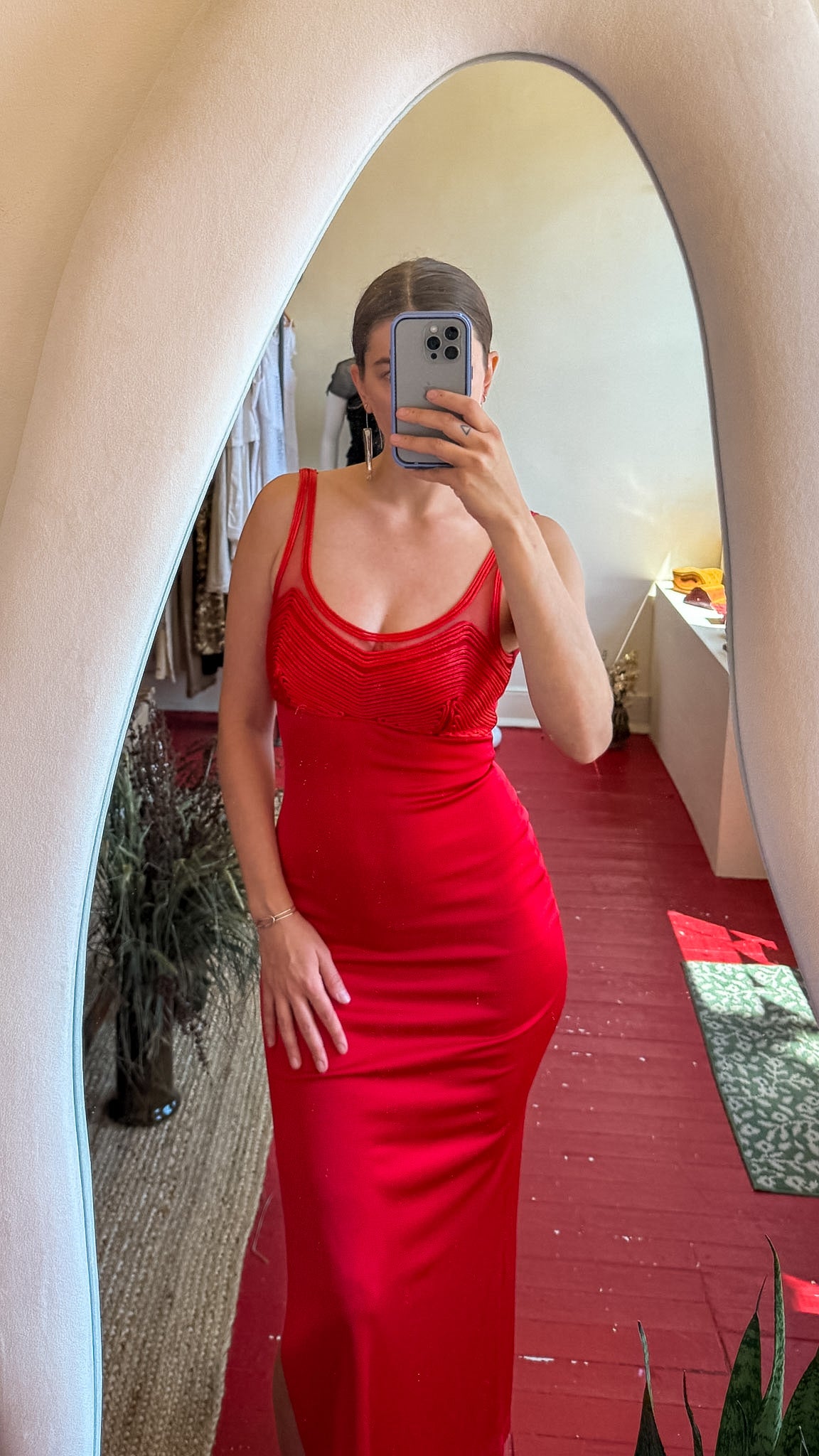 Tower red mesh cut out gown