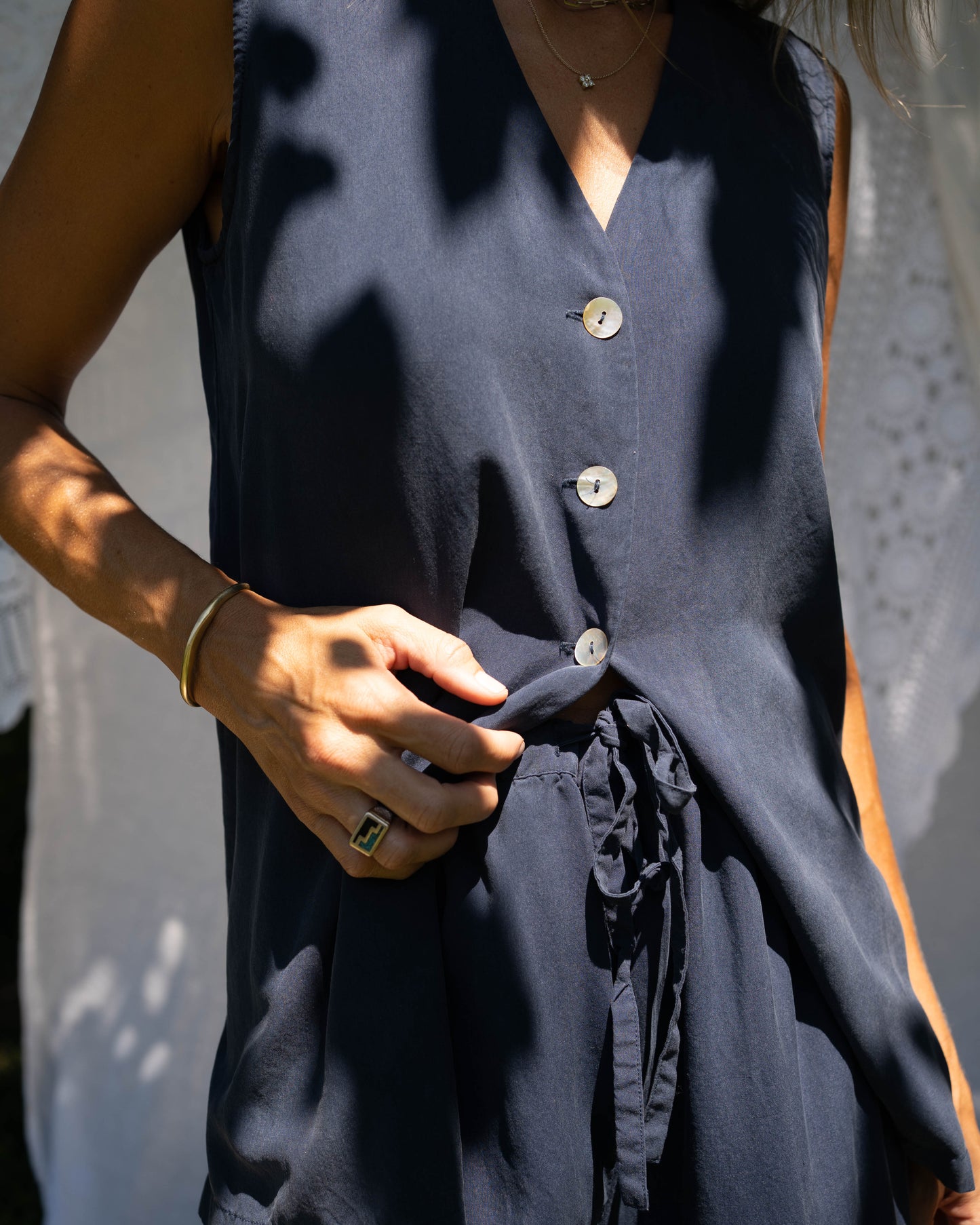 Clio navy silk vest set