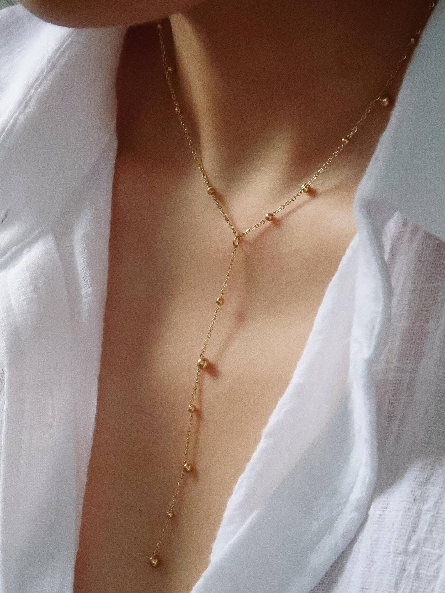 Brisse Gold Beaded Y Lariat Necklace