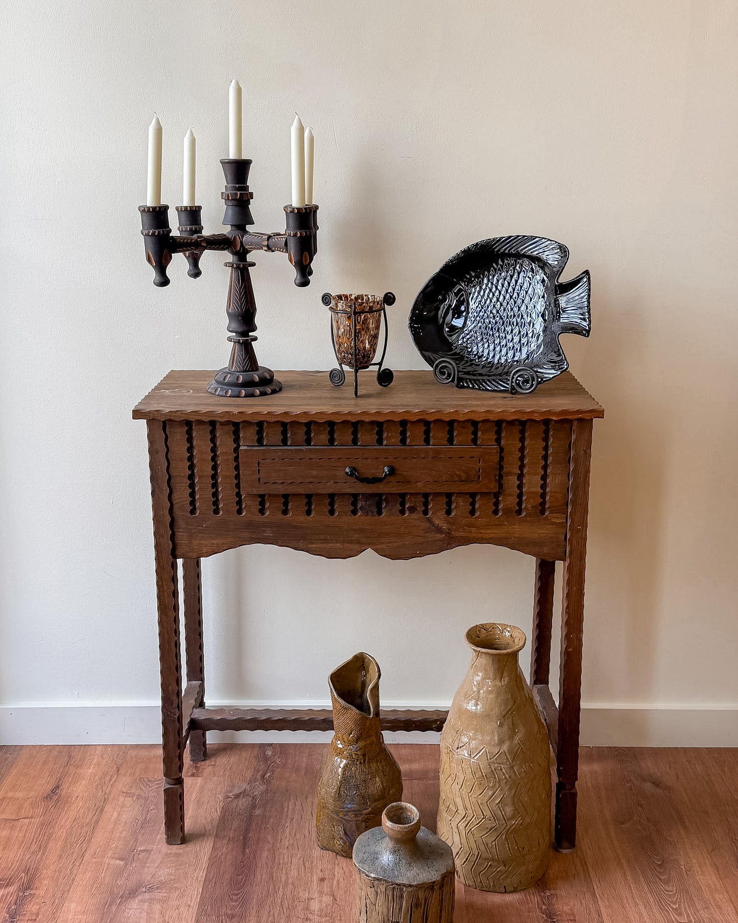 Carved wood candelabra