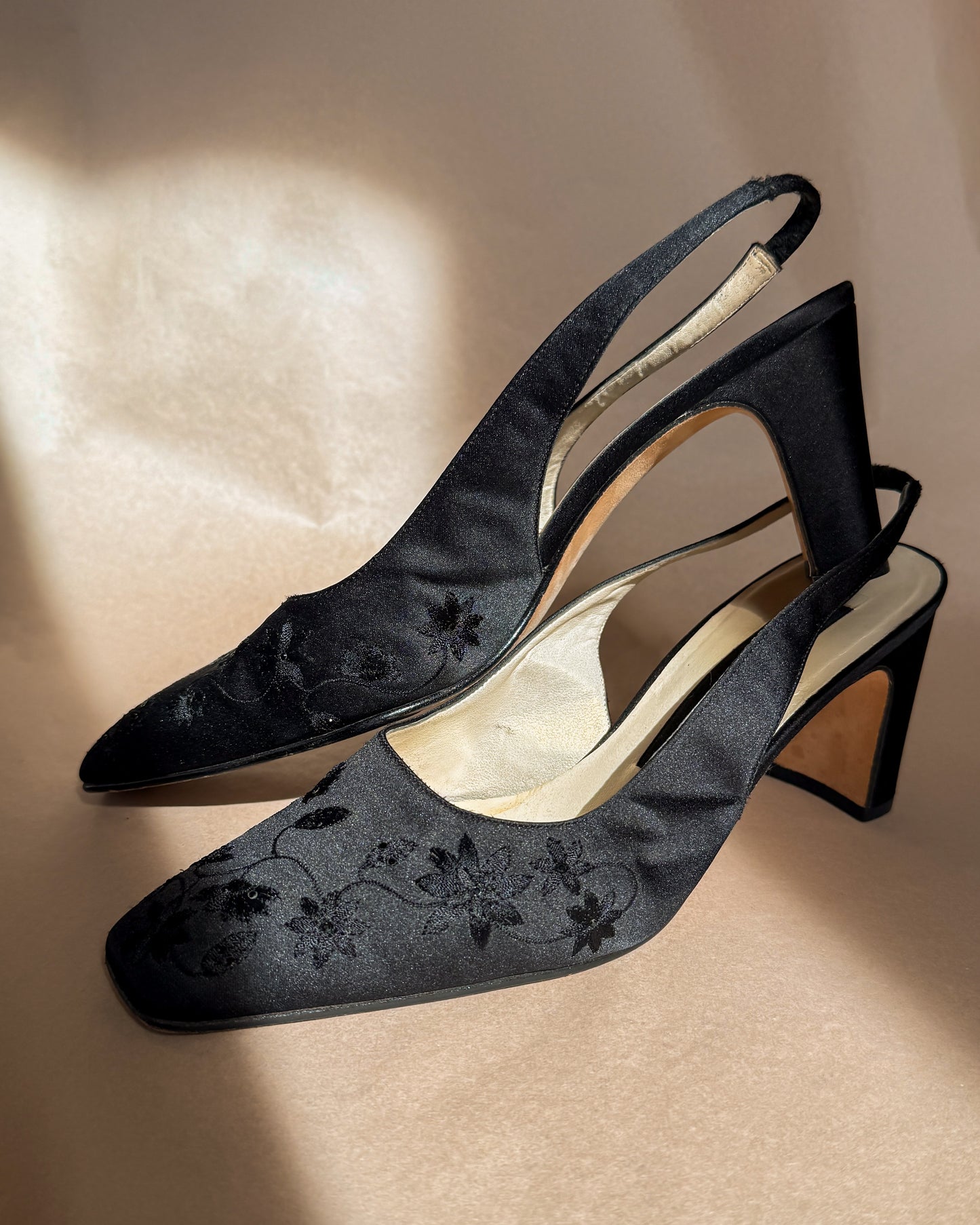 Nina black satin slingbacks