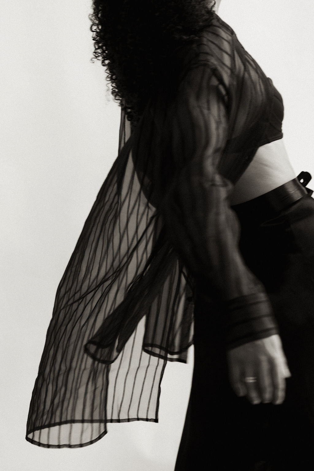 Black oversized sheer pinstripe blouse