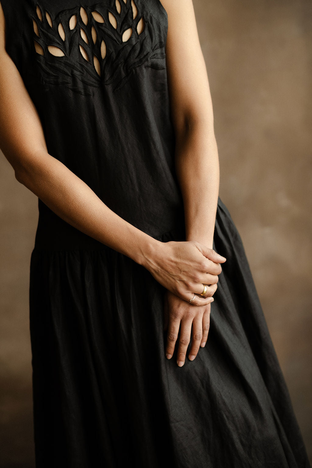 Ann Tijan for Kenar linen cutwork drop waist dress