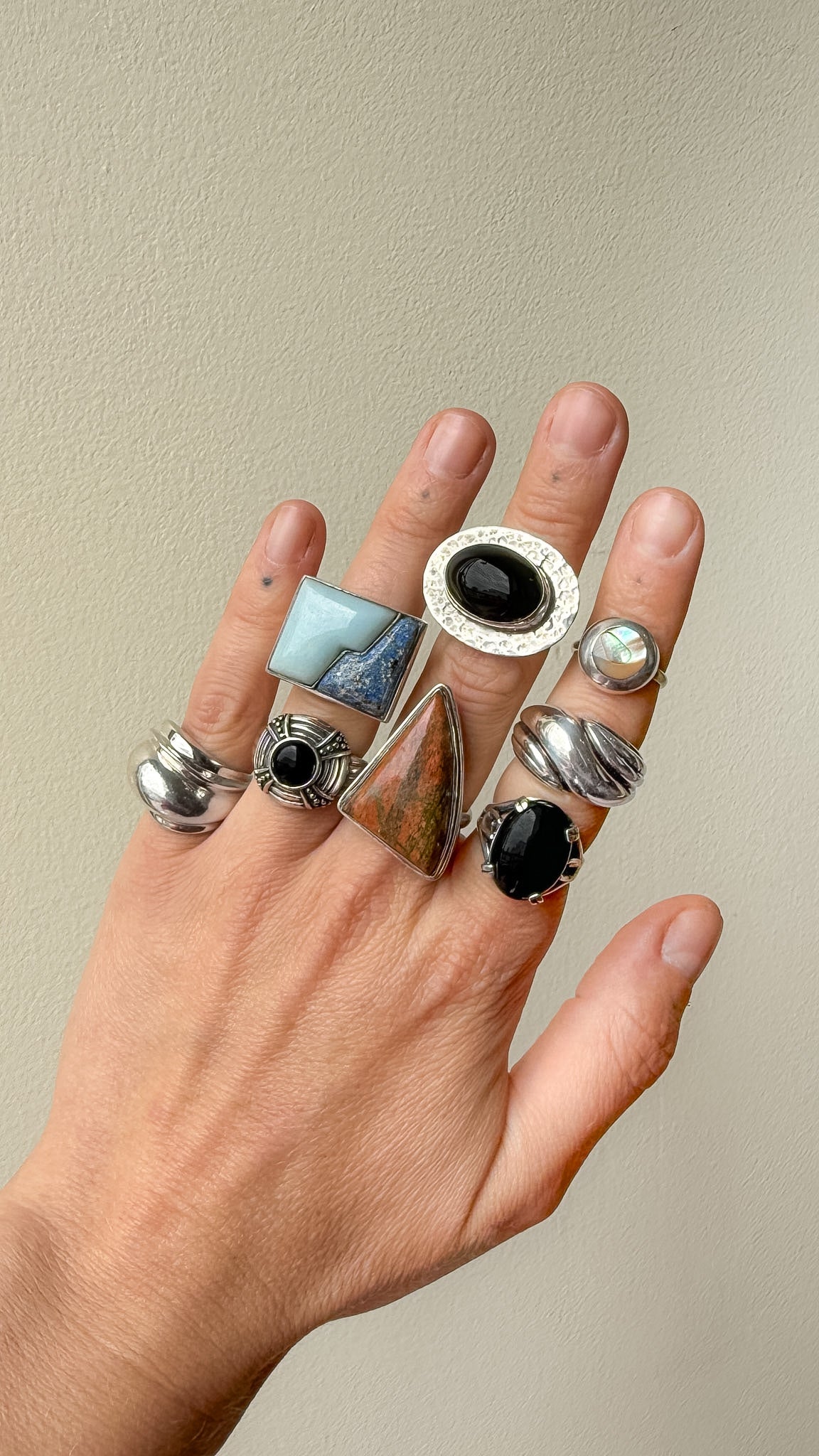 Sterling silver & onyx hammered shield ring