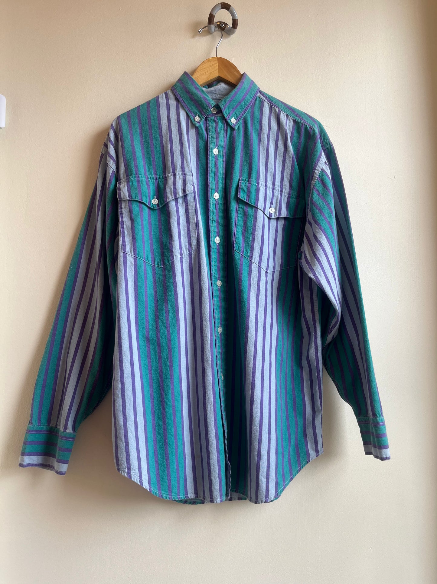 Larry Mahan purple & green striped button down