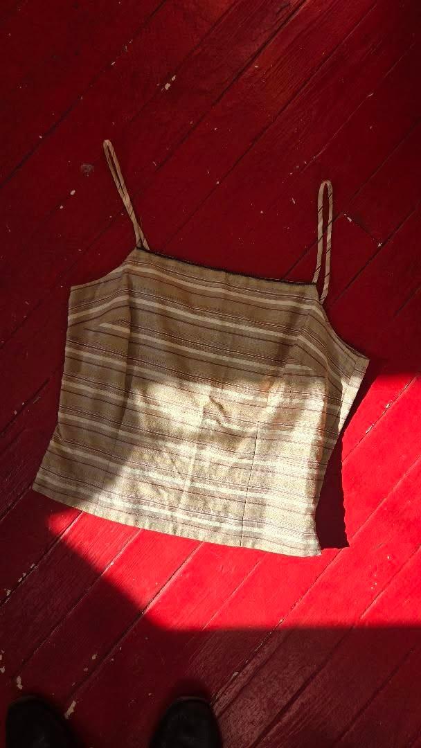 Ann Taylor silk stripe tank w bead neckline