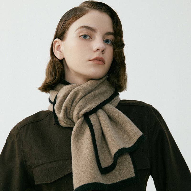 Contrast knit scarf - Latte